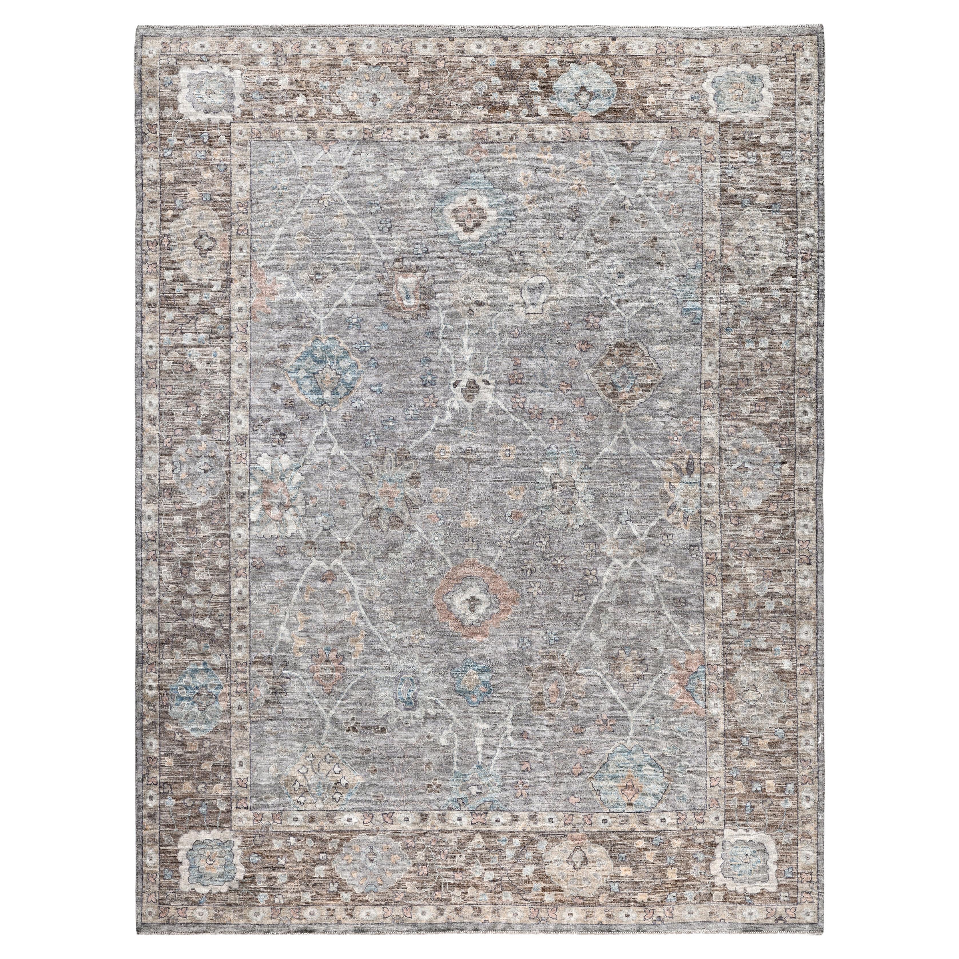 Oushak One-of-a-Kind Wool Gray Area Rug 9' 2" x 11' 11"