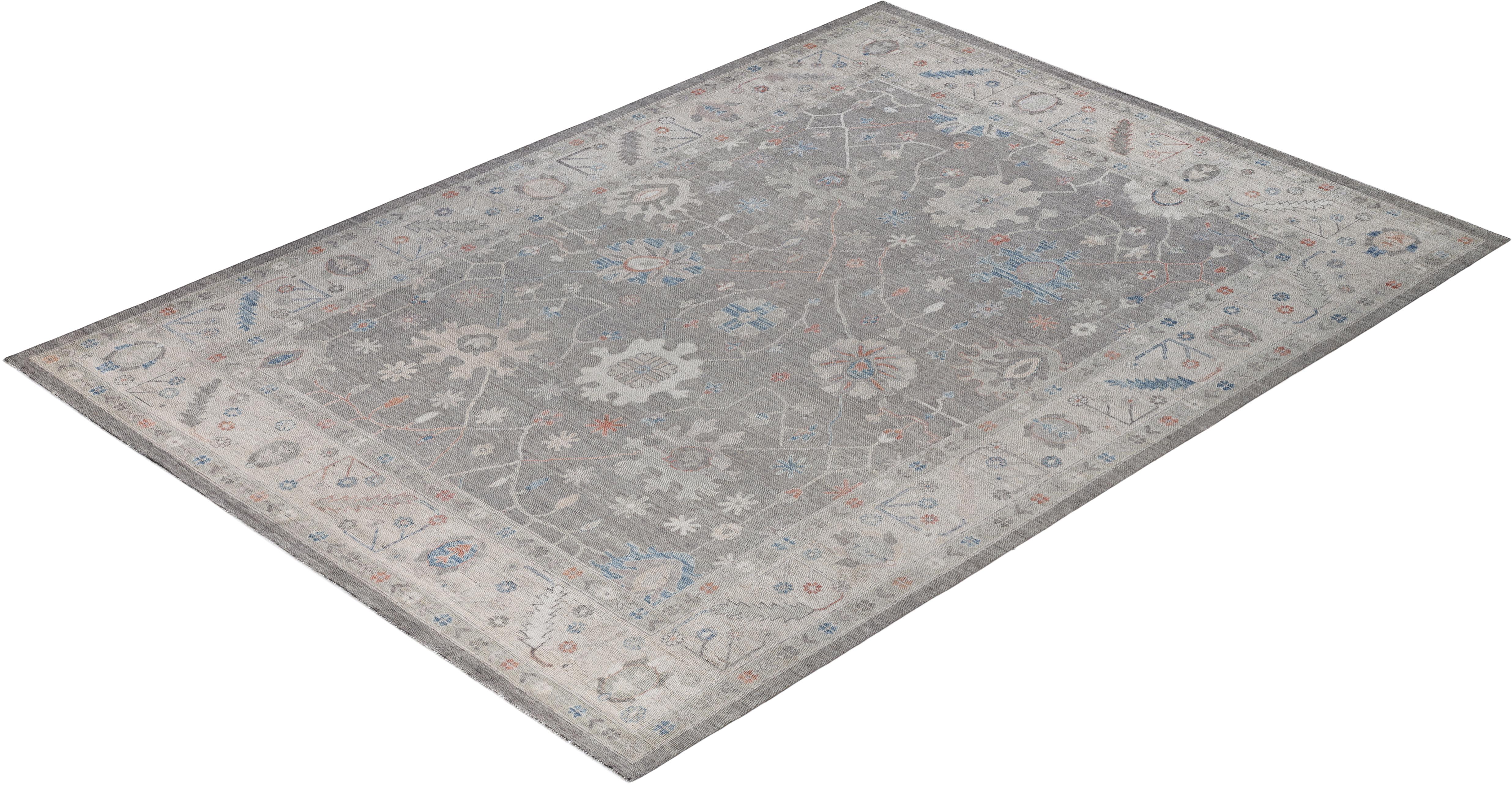 Oushak One-of-a-Kind Wool Gray Area Rug 9' 9