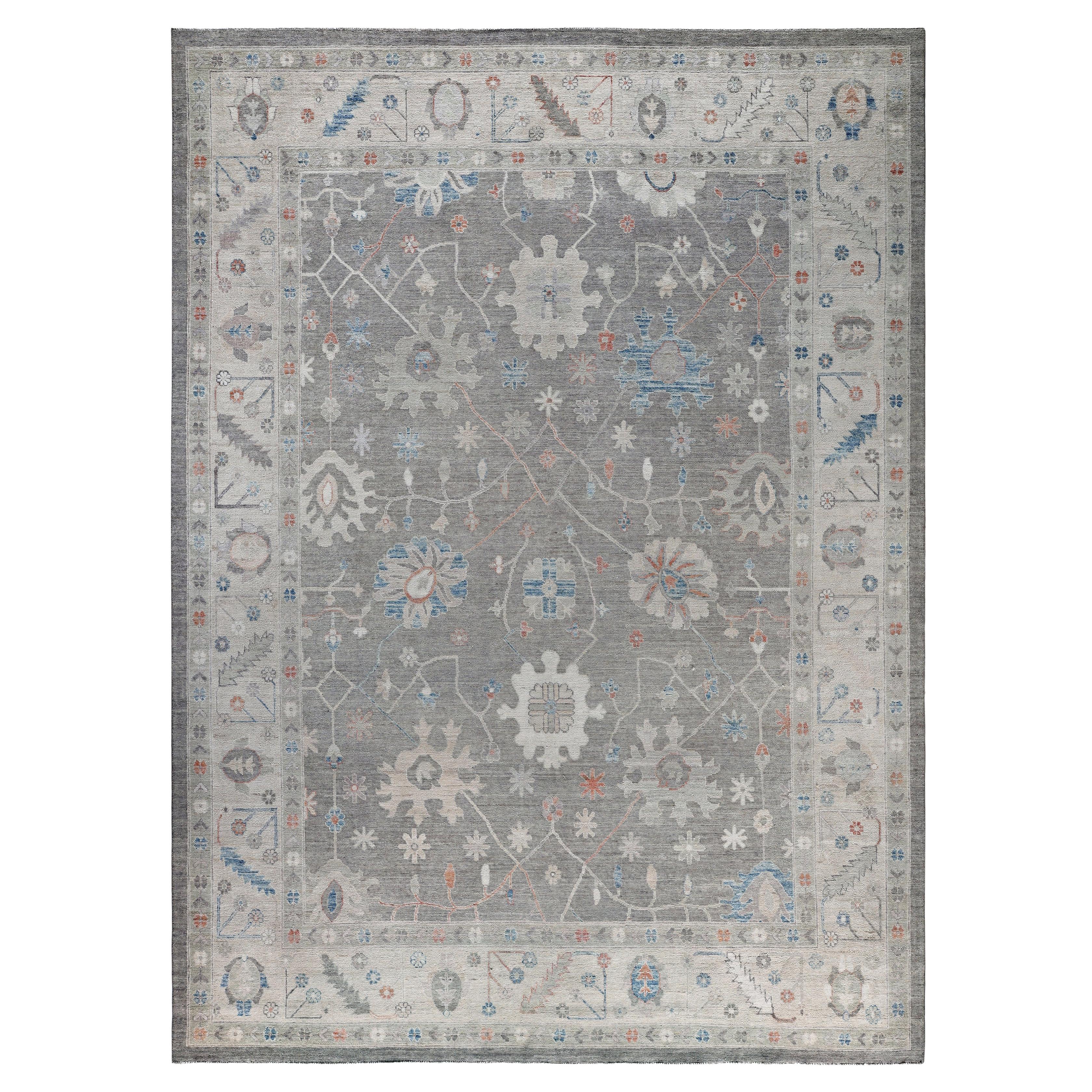 Oushak One-of-a-Kind Wool Gray Area Rug 9' 9" x 13' 5"