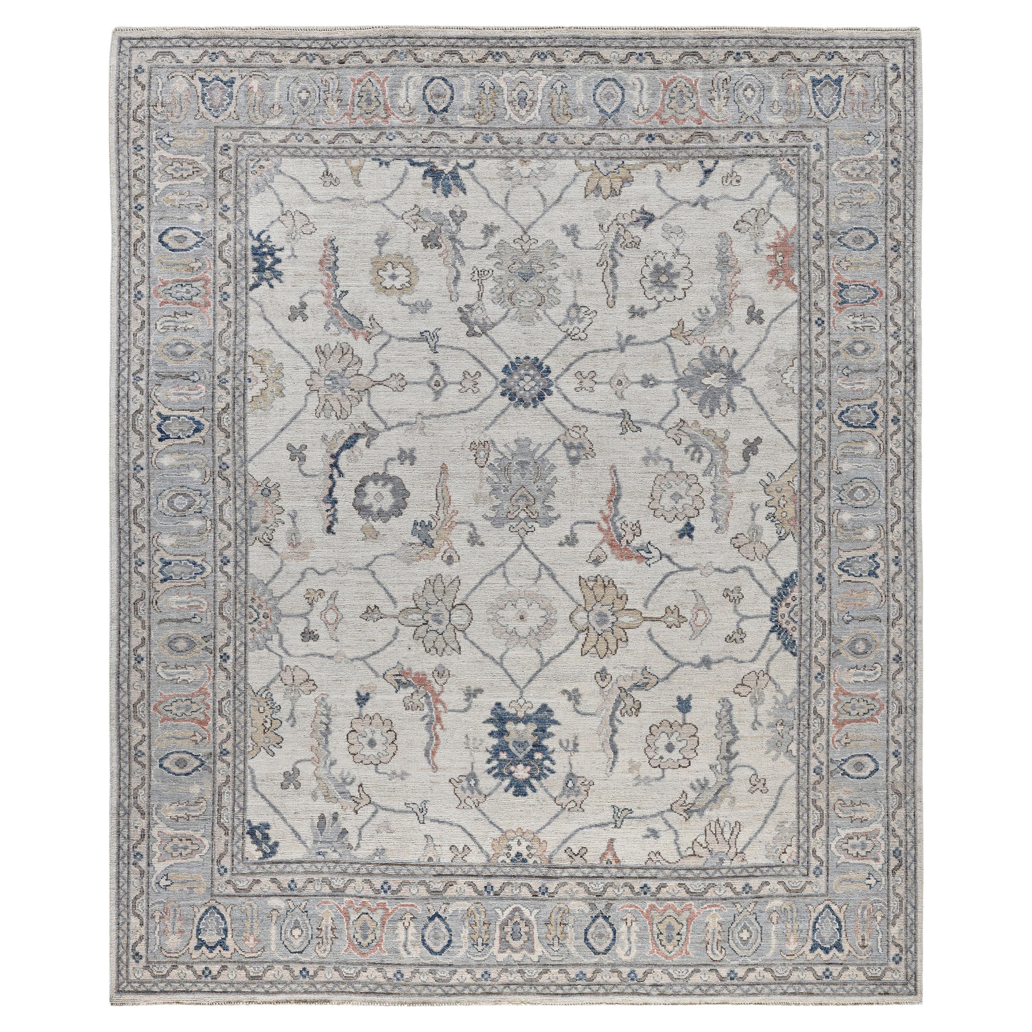 Alfombra de lana única en su género Oushak Marfil 8' 2" x 9' 8" en venta