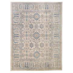 Oushak Pattern Beige Blue Wool Rug 8'10''x11'10''