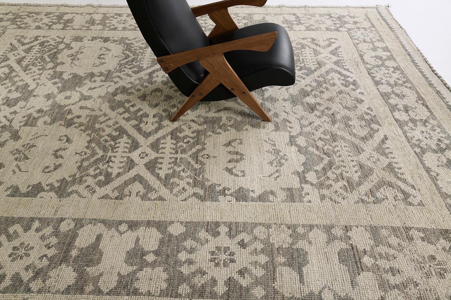 A trendy hand-spun wool revival of Oushak Rug has its unique motifs and elements that are incorporated with this design. It creates a soulful balance of everything from modern decor to traditional design. Natural gray tones are perfectly assembled