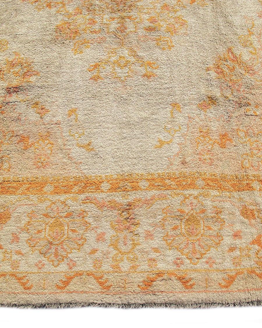 Hand-Knotted Antique Anatolian Oushak Rug, 19th Century For Sale