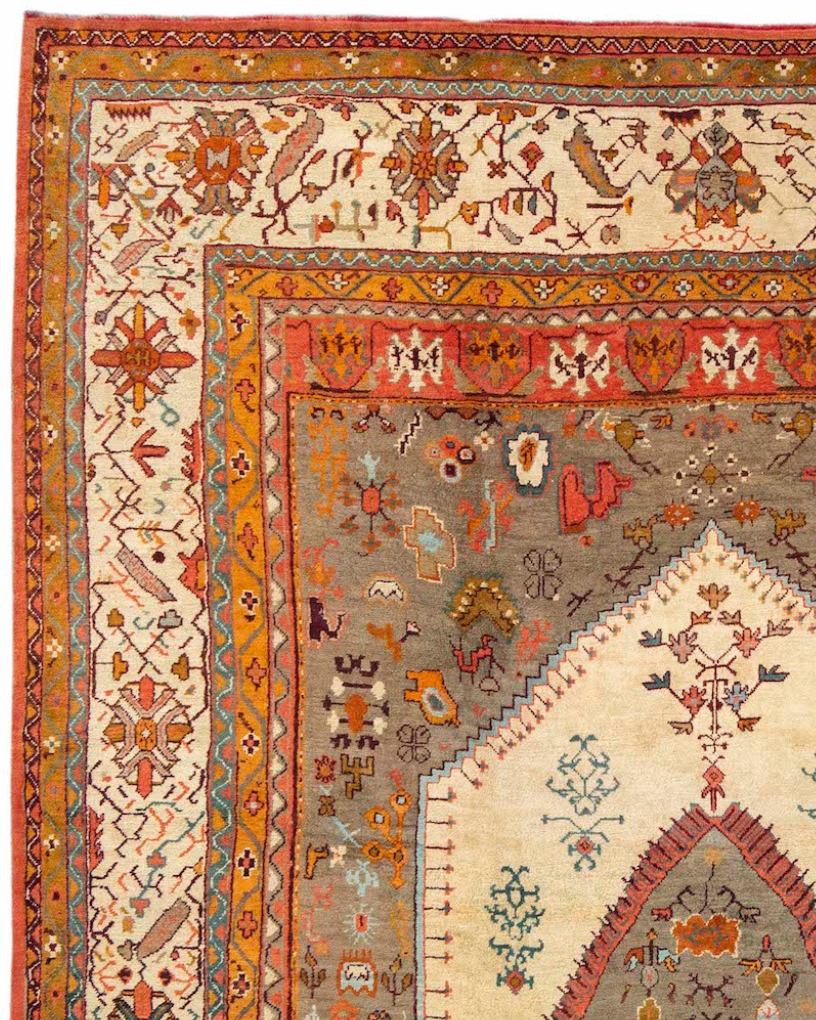 Hand-Woven Antique Anatolian Oushak Rug, 19th Century For Sale