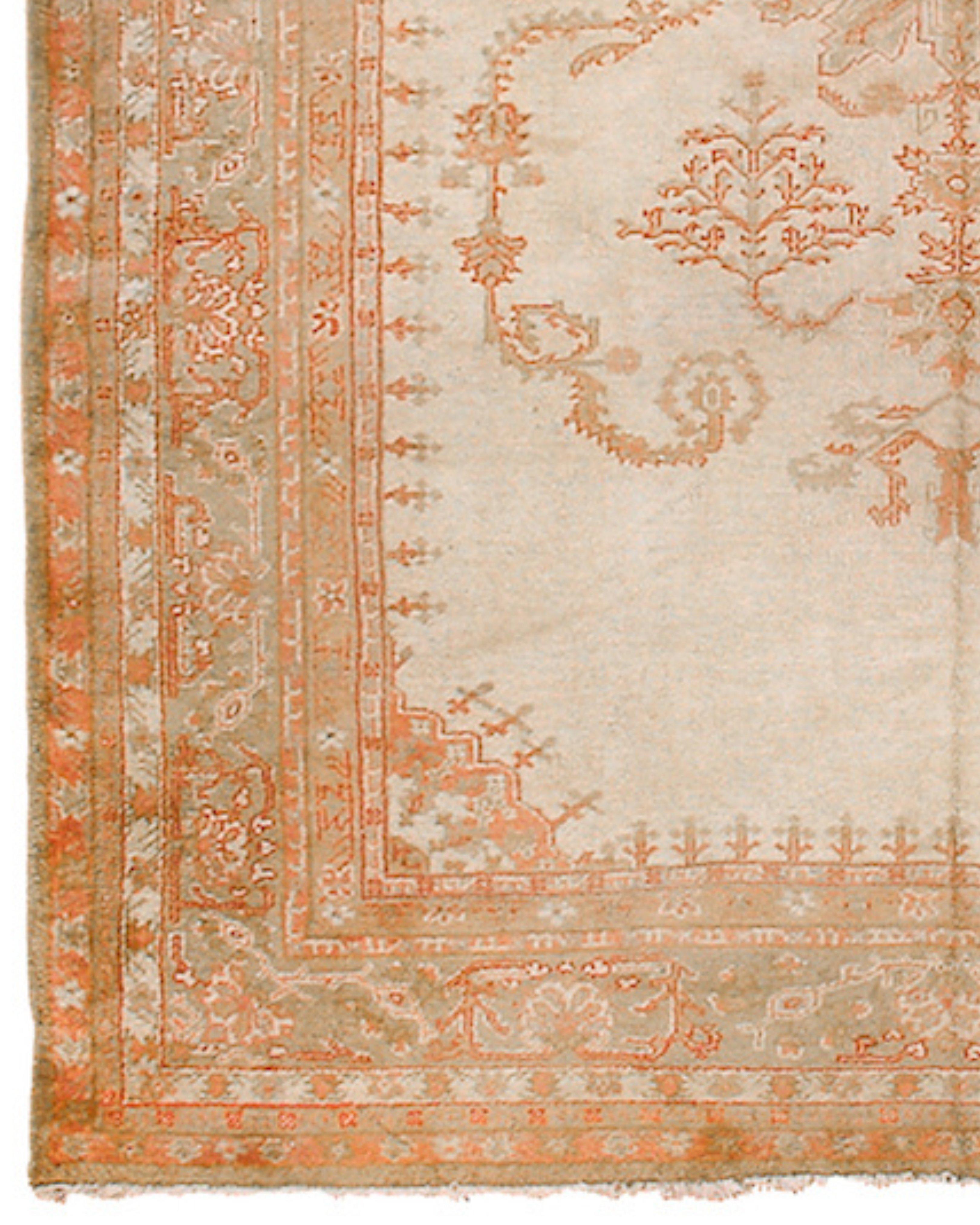 Hand-Woven Antique Anatolian Oushak Rug, 19th Century For Sale