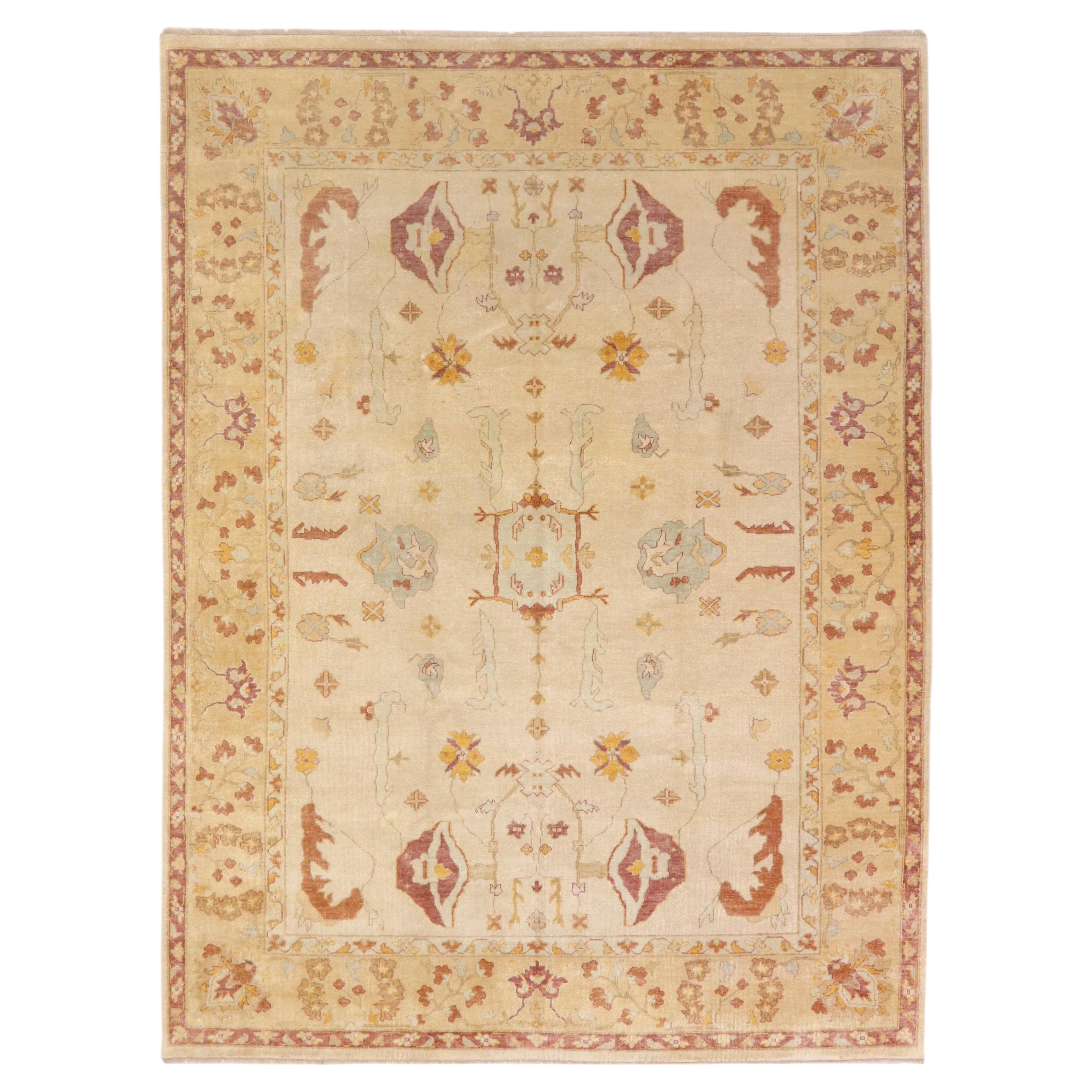 Oushak Rug, Beige, Cream and Red, 11'8" x 8'10" For Sale