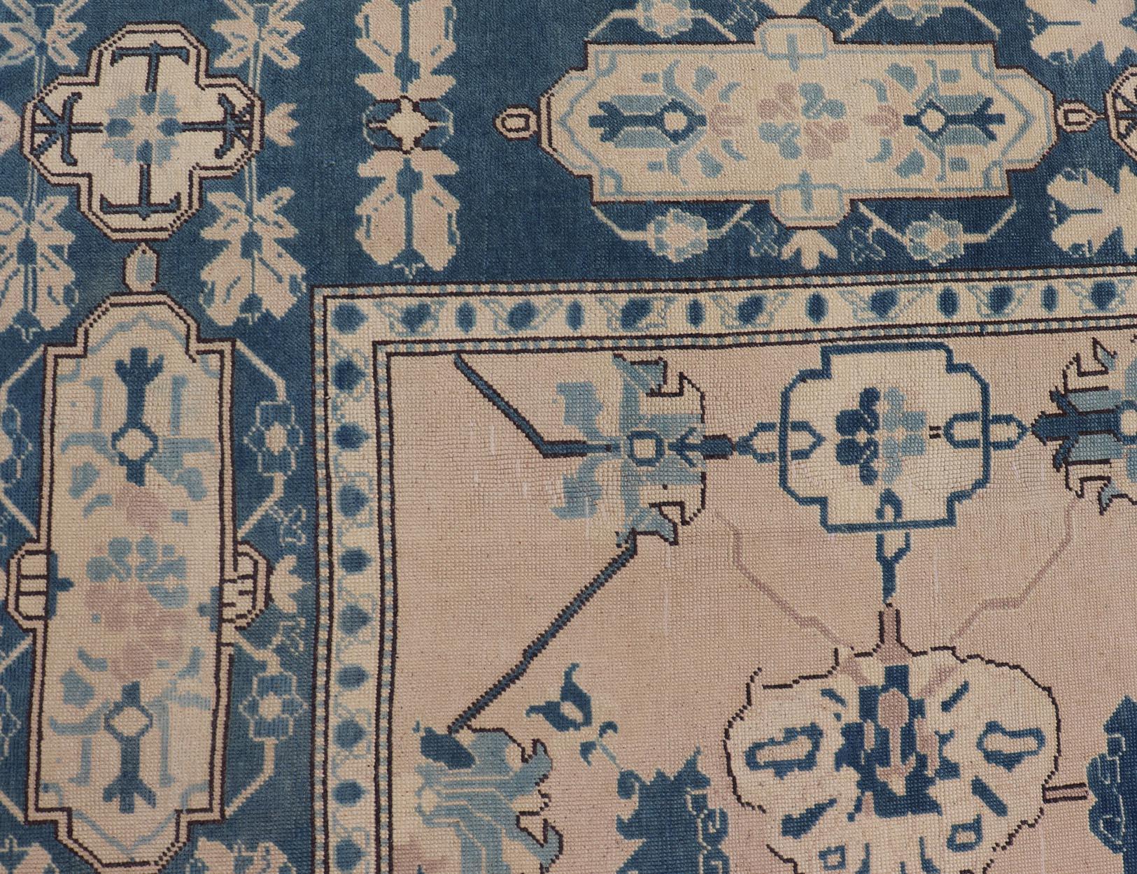 Oushak Rug from Mid-20th Century Turkey with Blue Tribal Design 10 x 12'4 For Sale 4