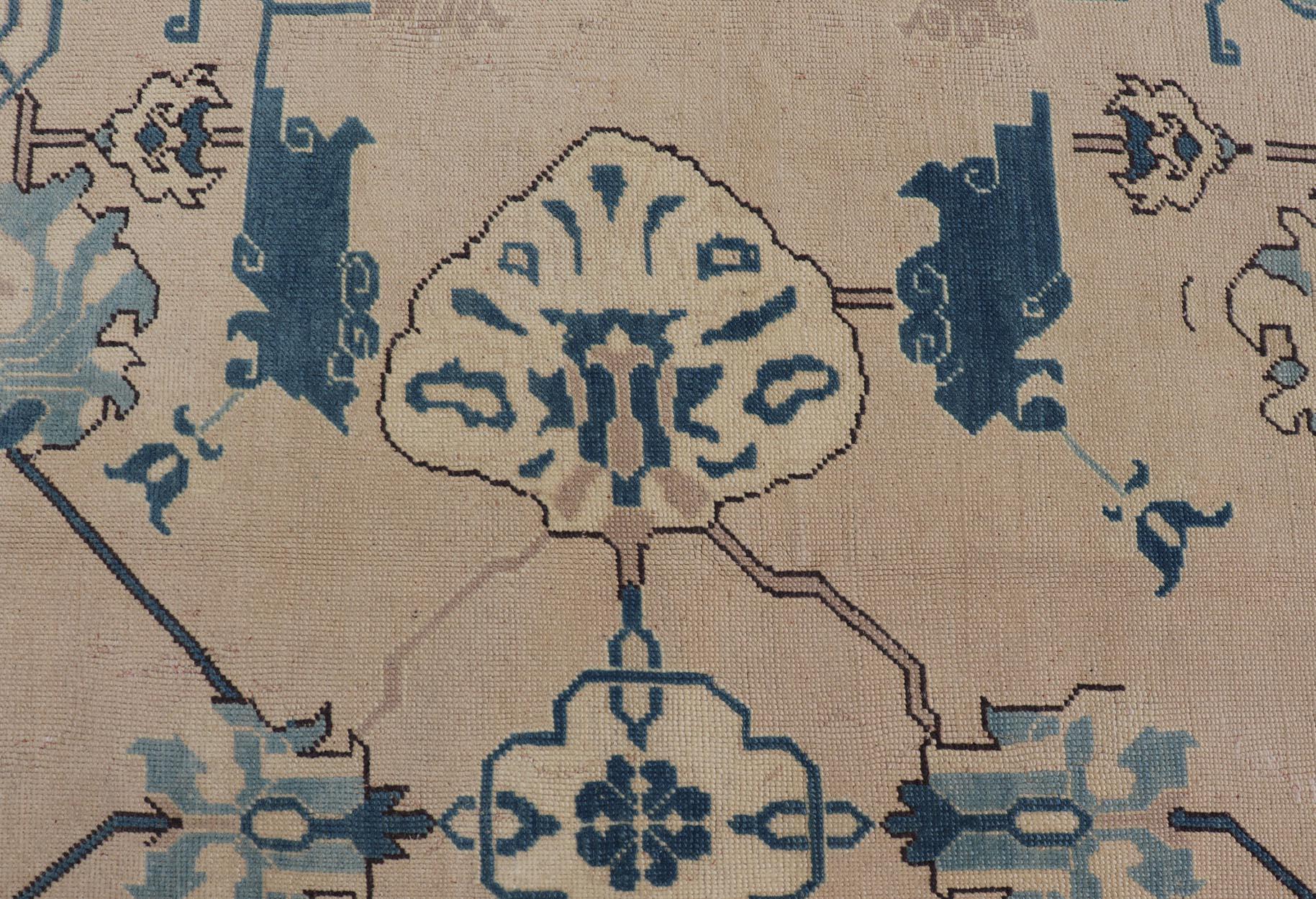 Oushak Rug from Mid-20th Century Turkey with Blue Tribal Design 10 x 12'4 For Sale 6