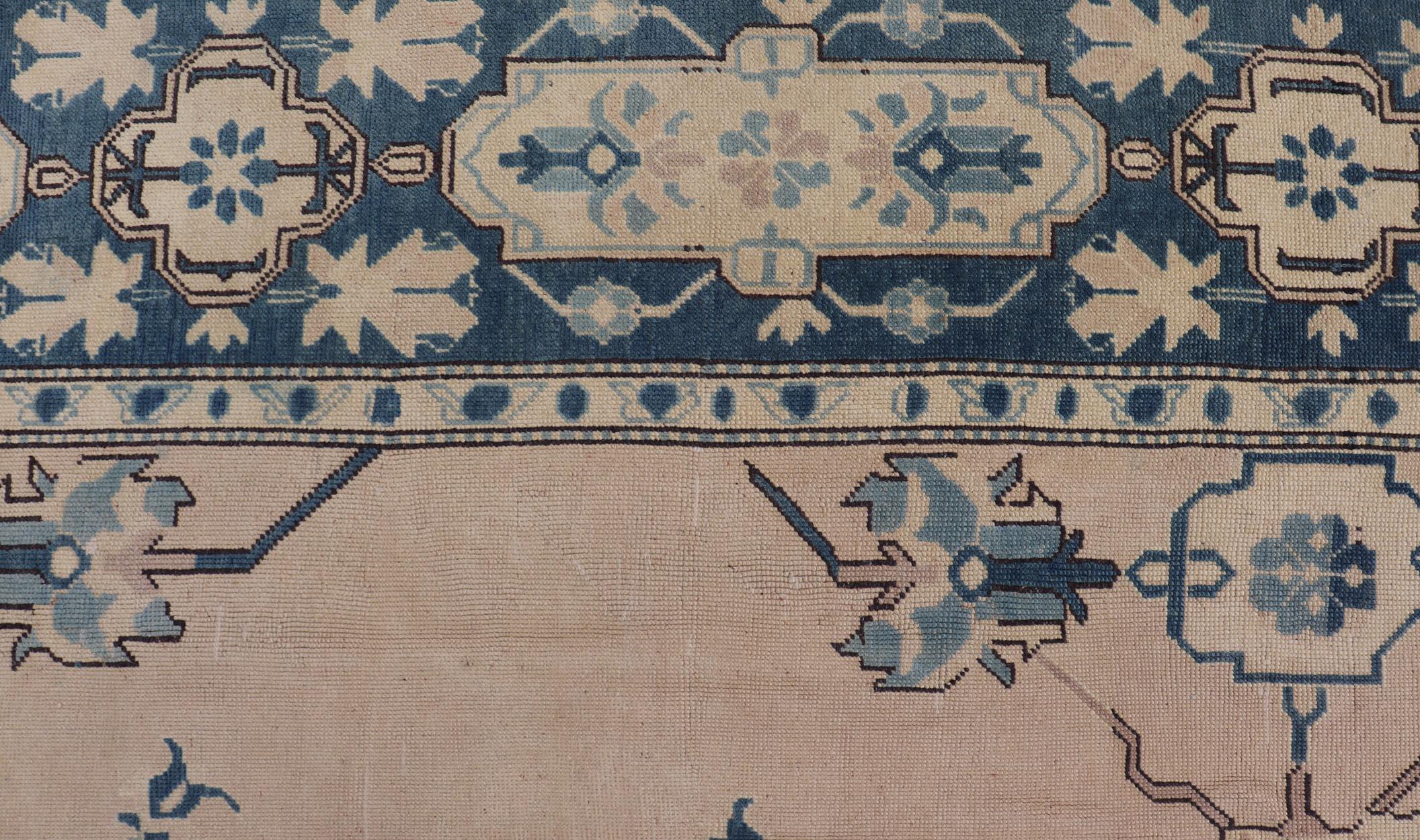 Oushak Rug from Mid-20th Century Turkey with Blue Tribal Design 10 x 12'4 For Sale 3