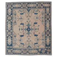 Oushak Rug from Mid-20th Century Turkey with Blue Tribal Design 10 x 12'4