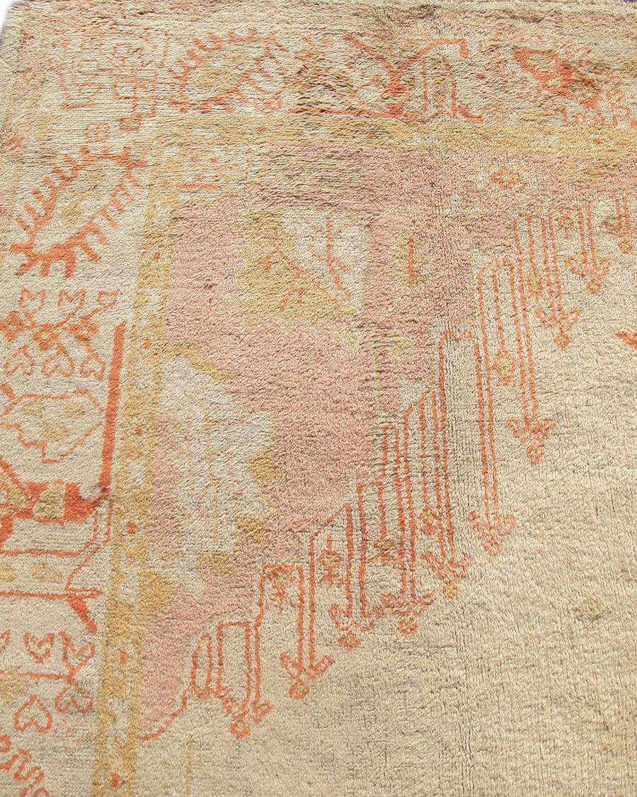 Hand-Knotted Antique Anatolian Oushak Rug, Late 19th Century For Sale