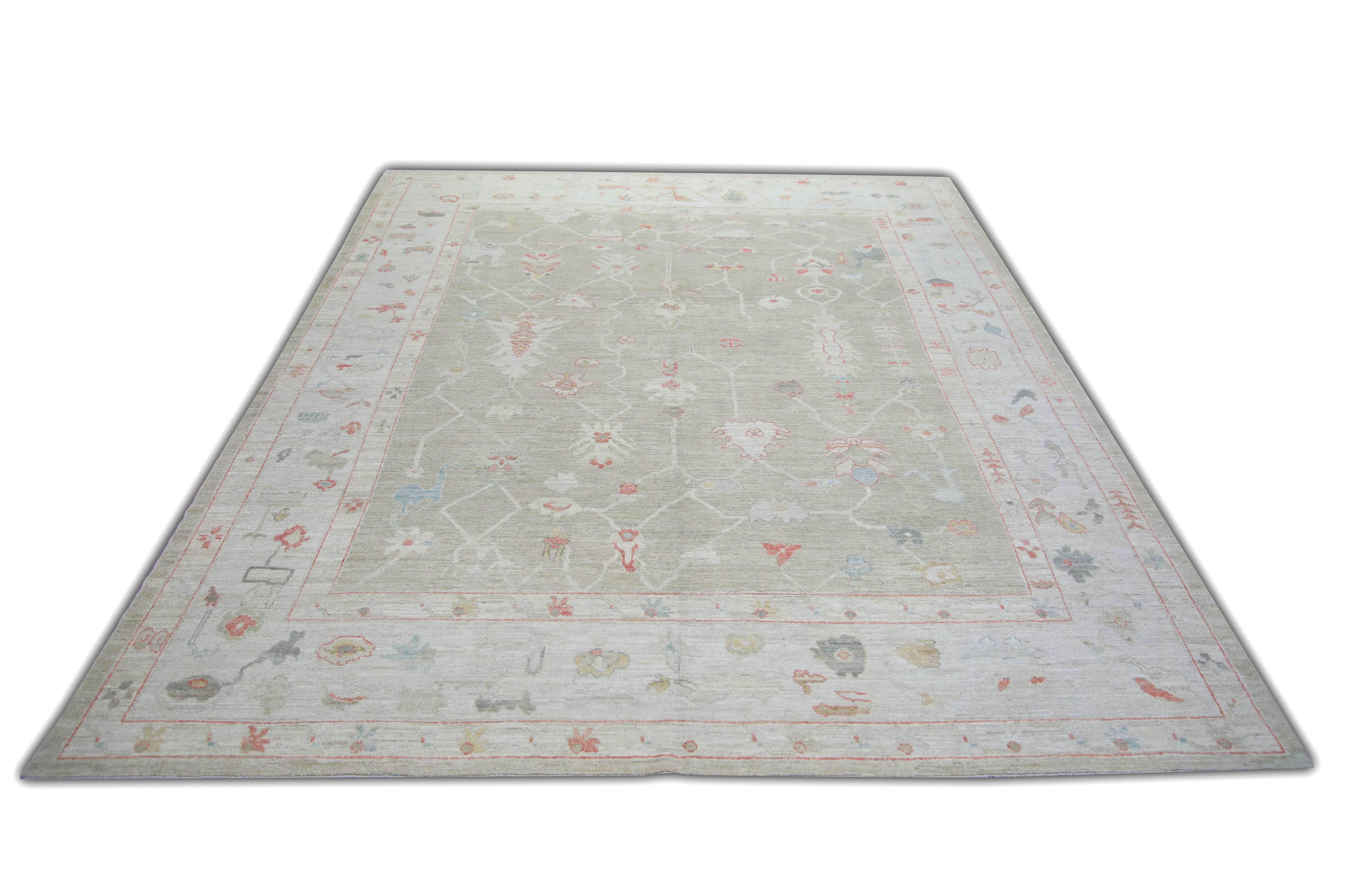 Alfombra Oushak Oriental Anudada a Mano Turca Aspecto Antiguo Oushak 8'6