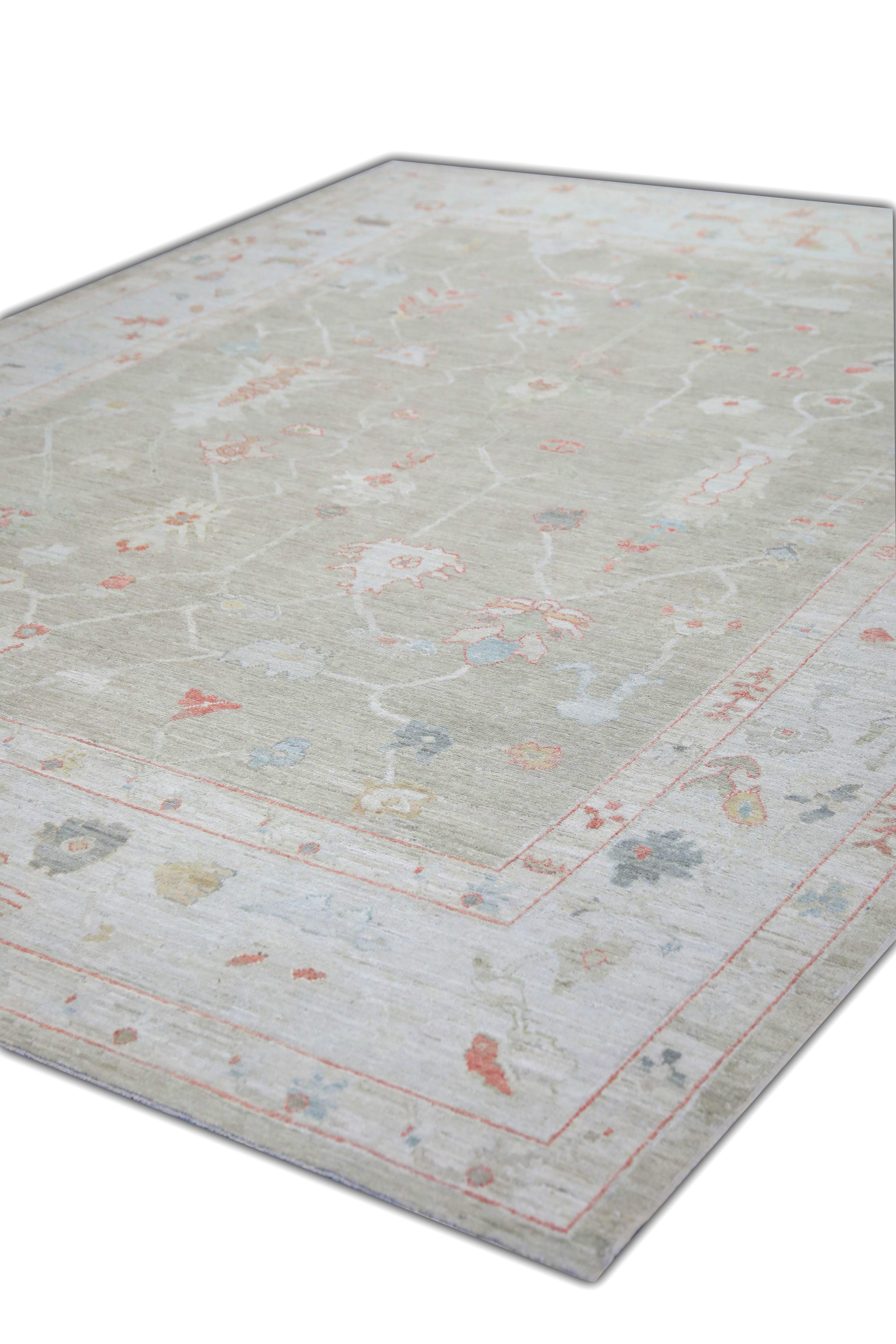 Alfombra Oushak Oriental Anudada a Mano Turca Aspecto Antiguo Oushak 8'6