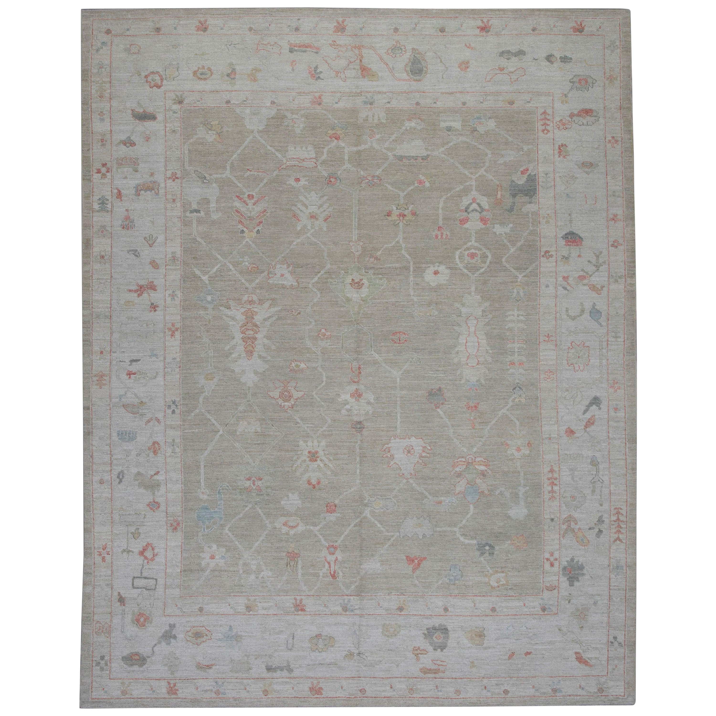 Tappeto Oushak Orientale annodato a mano turco dall'aspetto antico Oushak 8'6" x 10'10" #5621