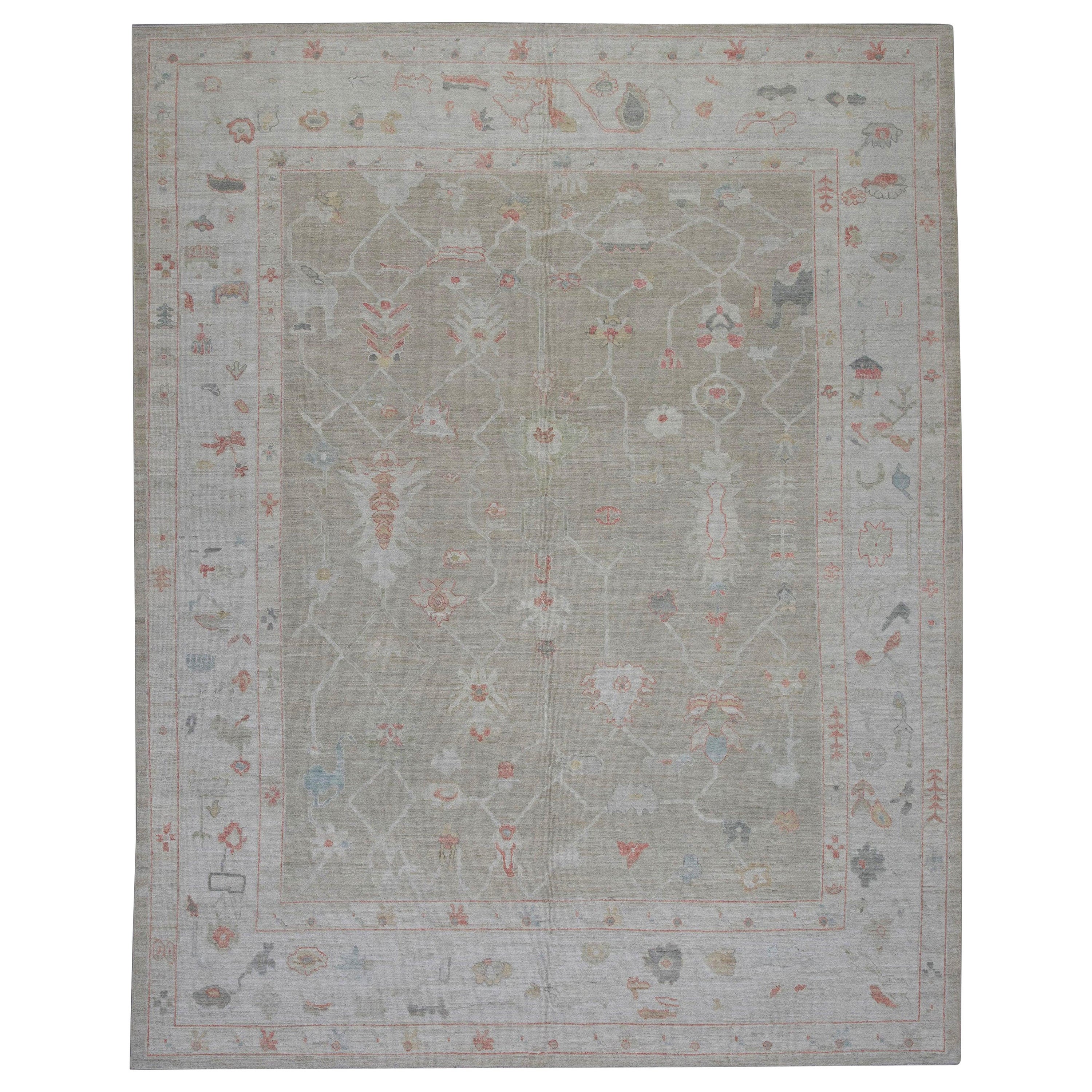 Alfombra Oushak Oriental Anudada a Mano Turca Aspecto Antiguo Oushak 8'6" x 10'10" #5621