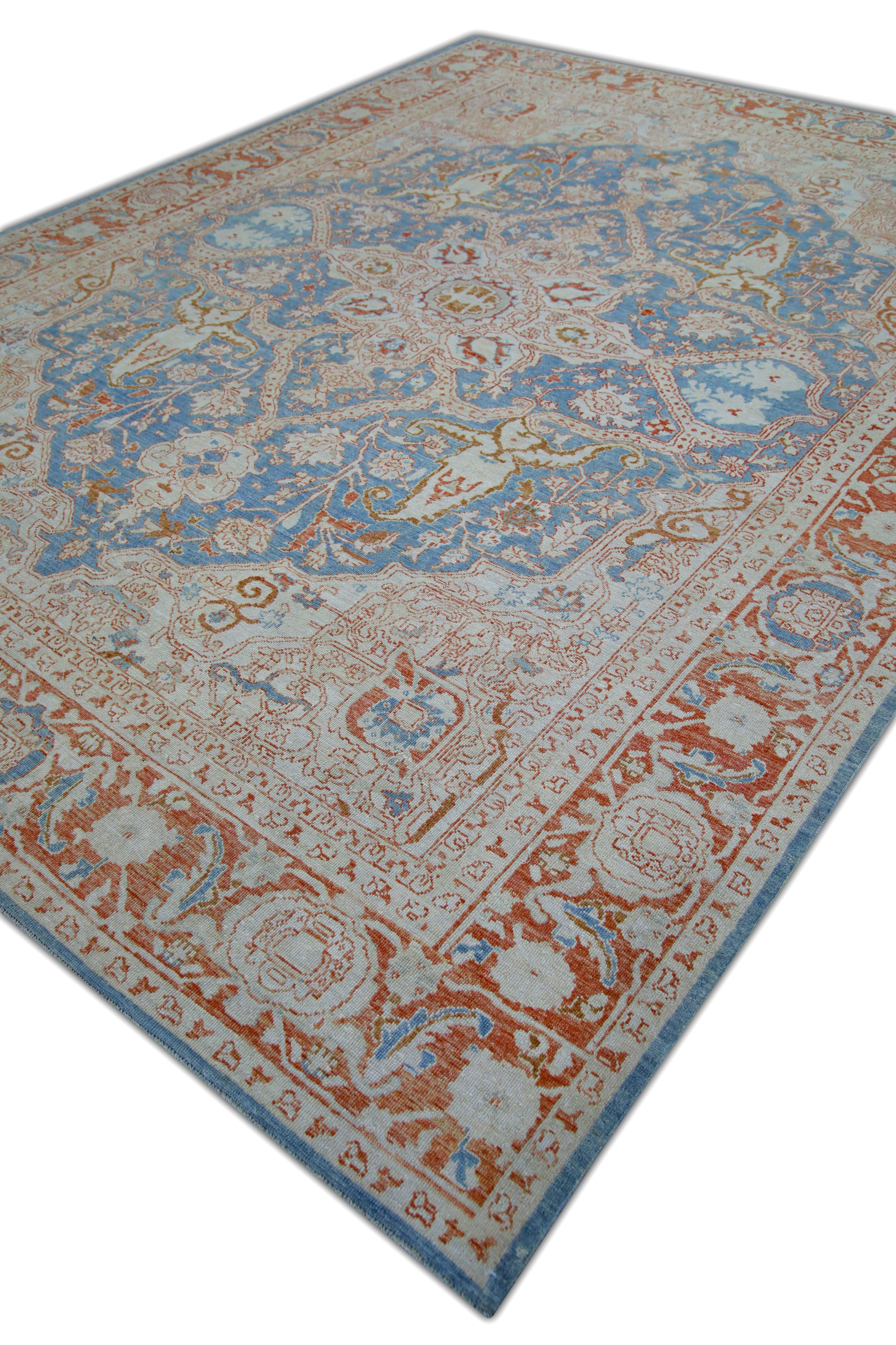 Contemporary Oushak Rug Oriental Hand Knotted Turkish Antique Look Oushak 9'4