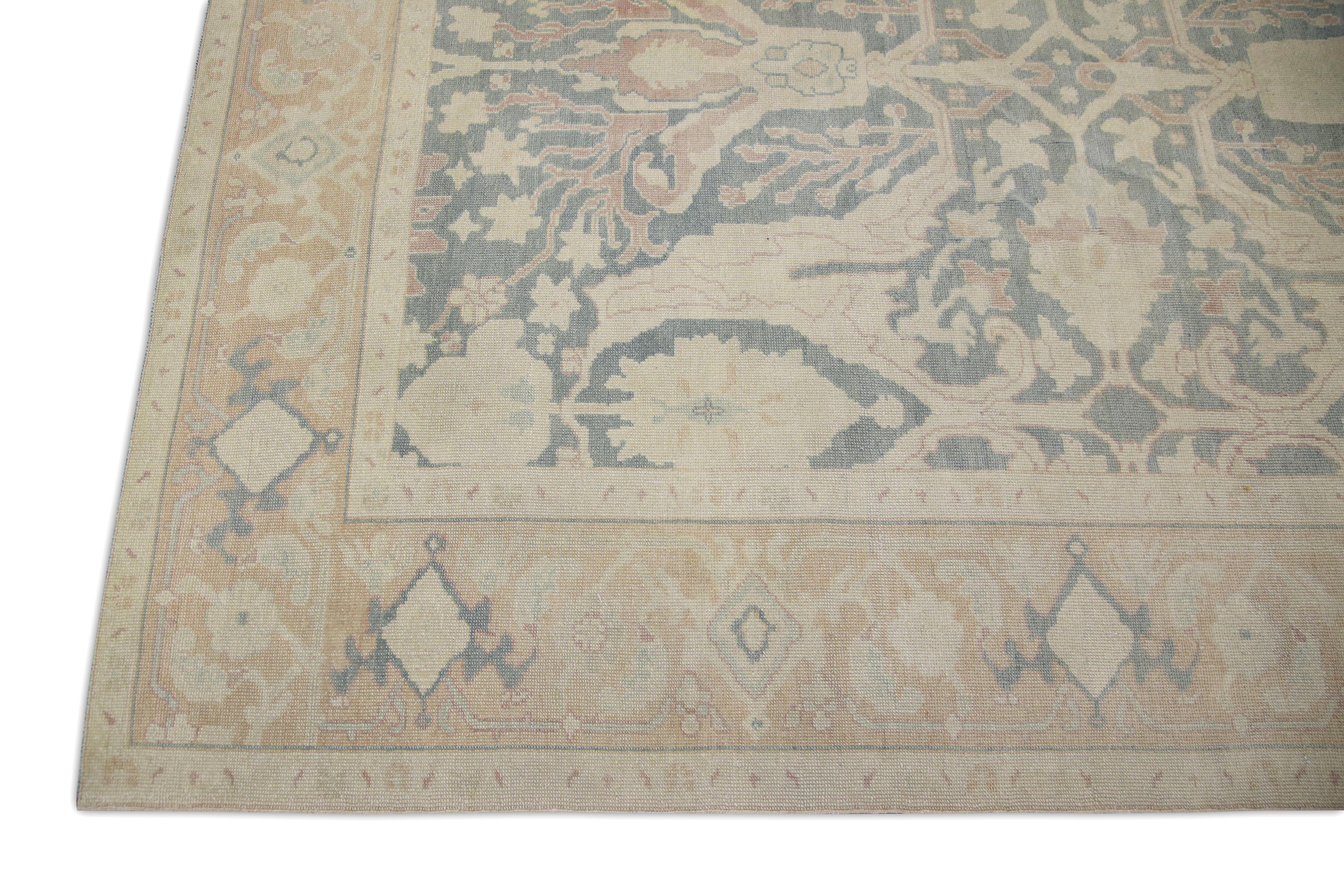 Contemporary Oushak Rug Oriental Hand Knotted Turkish Antique Look Oushak 9'5