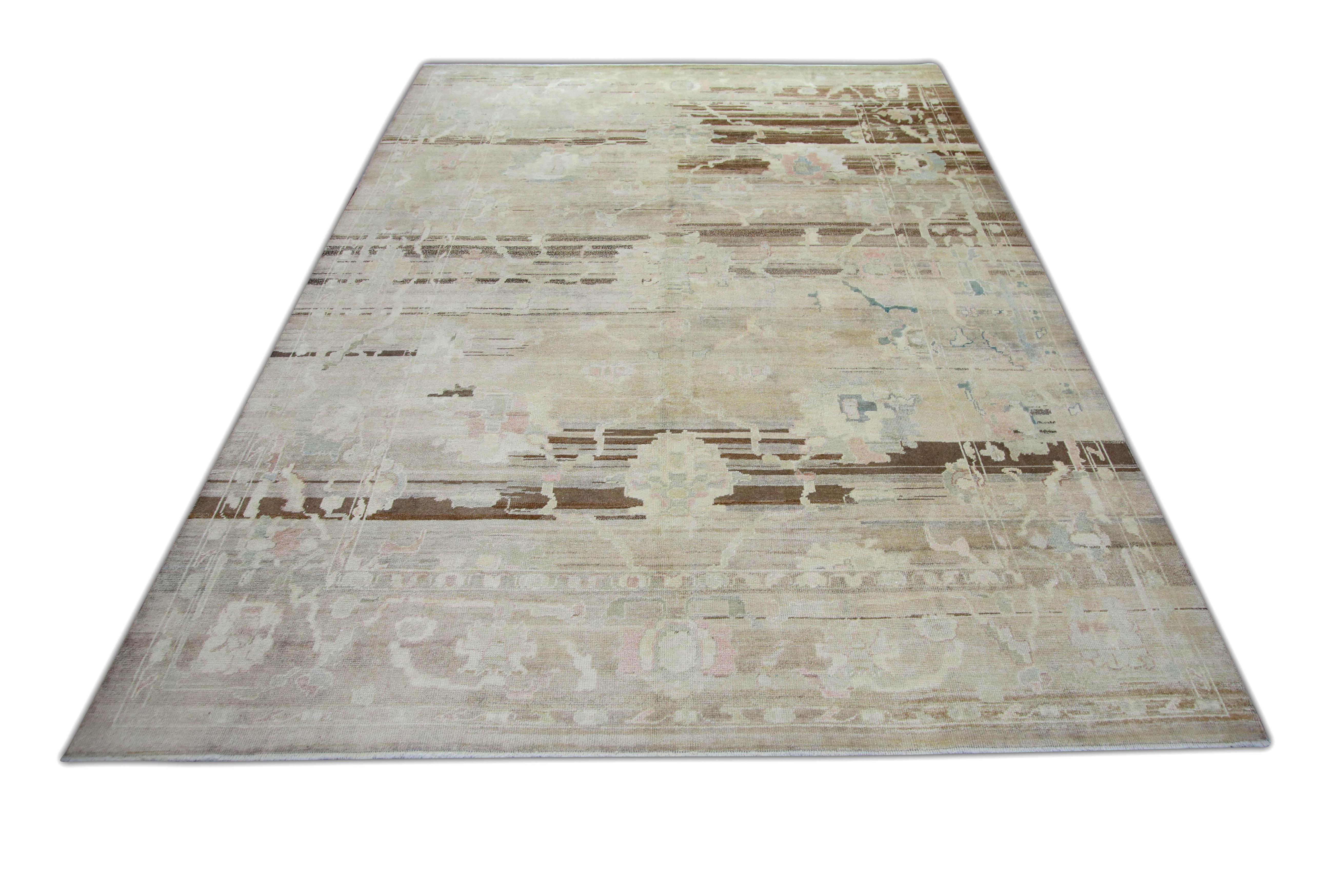 Tappeto Oushak Orientale annodato a mano in lana antica turca 10' x 14'2