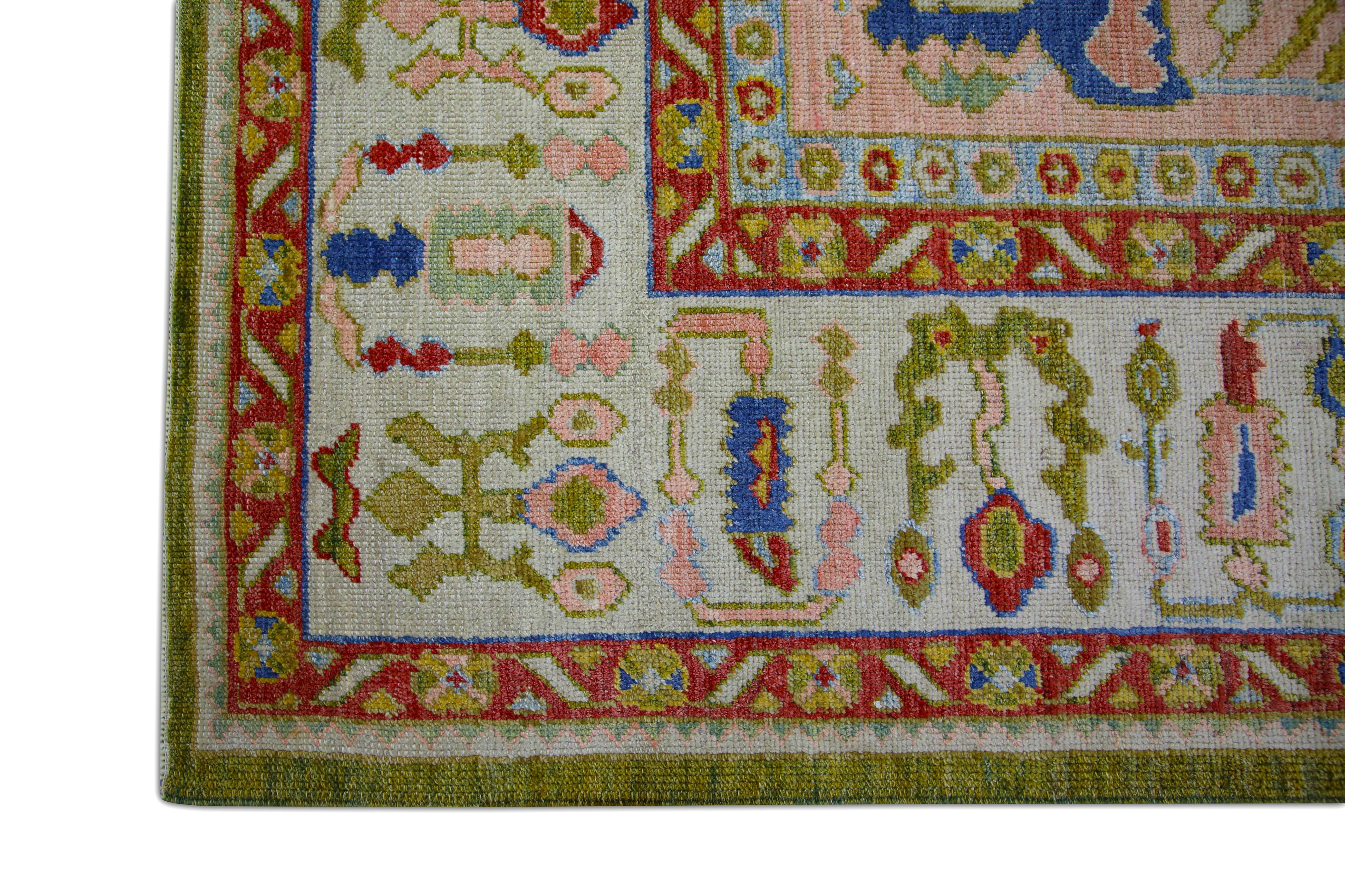 Hand-Knotted Oushak Rug Oriental Hand Knotted Turkish Old Wool 10'5