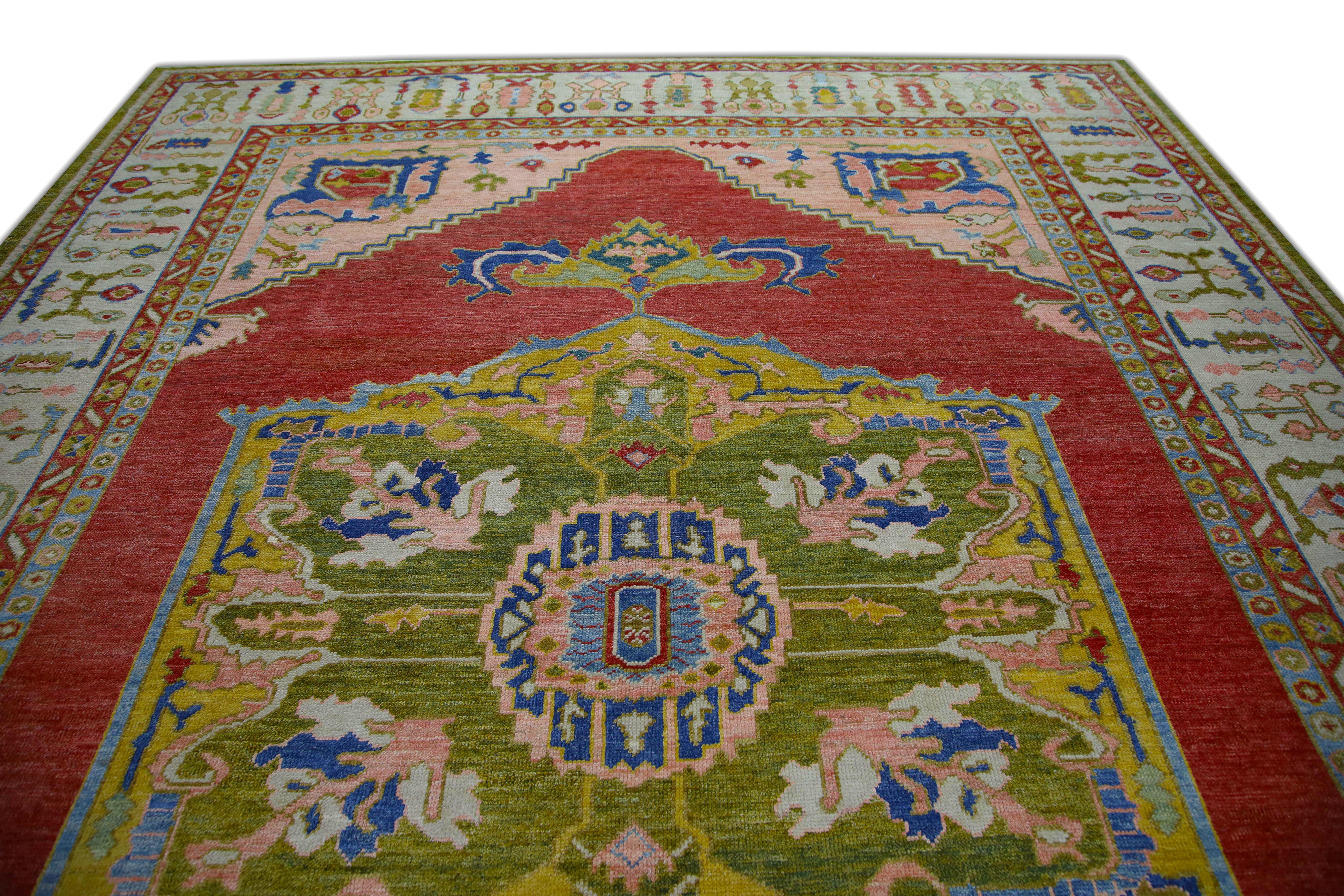 Contemporary Oushak Rug Oriental Hand Knotted Turkish Old Wool 10'5