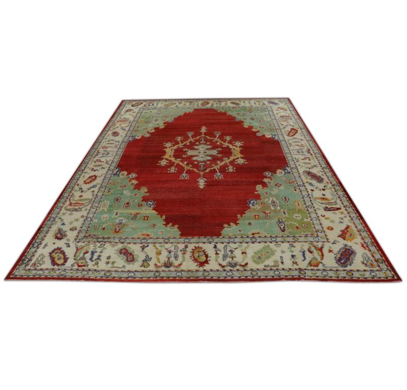 Oushak Teppich Orientalisch Hand geknüpft Türkisch Alte Wolle Oushak 9'4