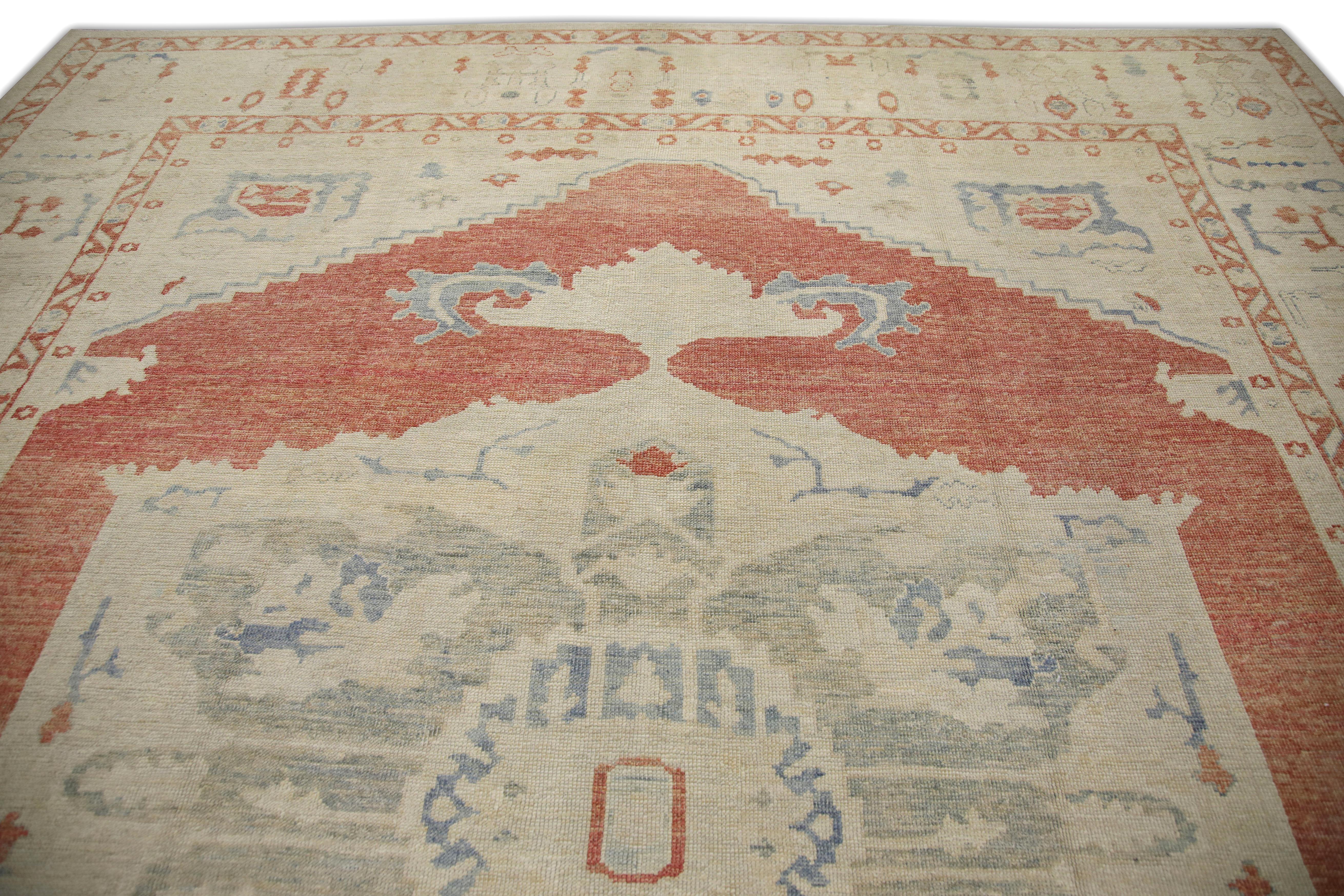 Contemporary Oushak Rug Oriental Hand Knotted Turkish Oushak 11'6