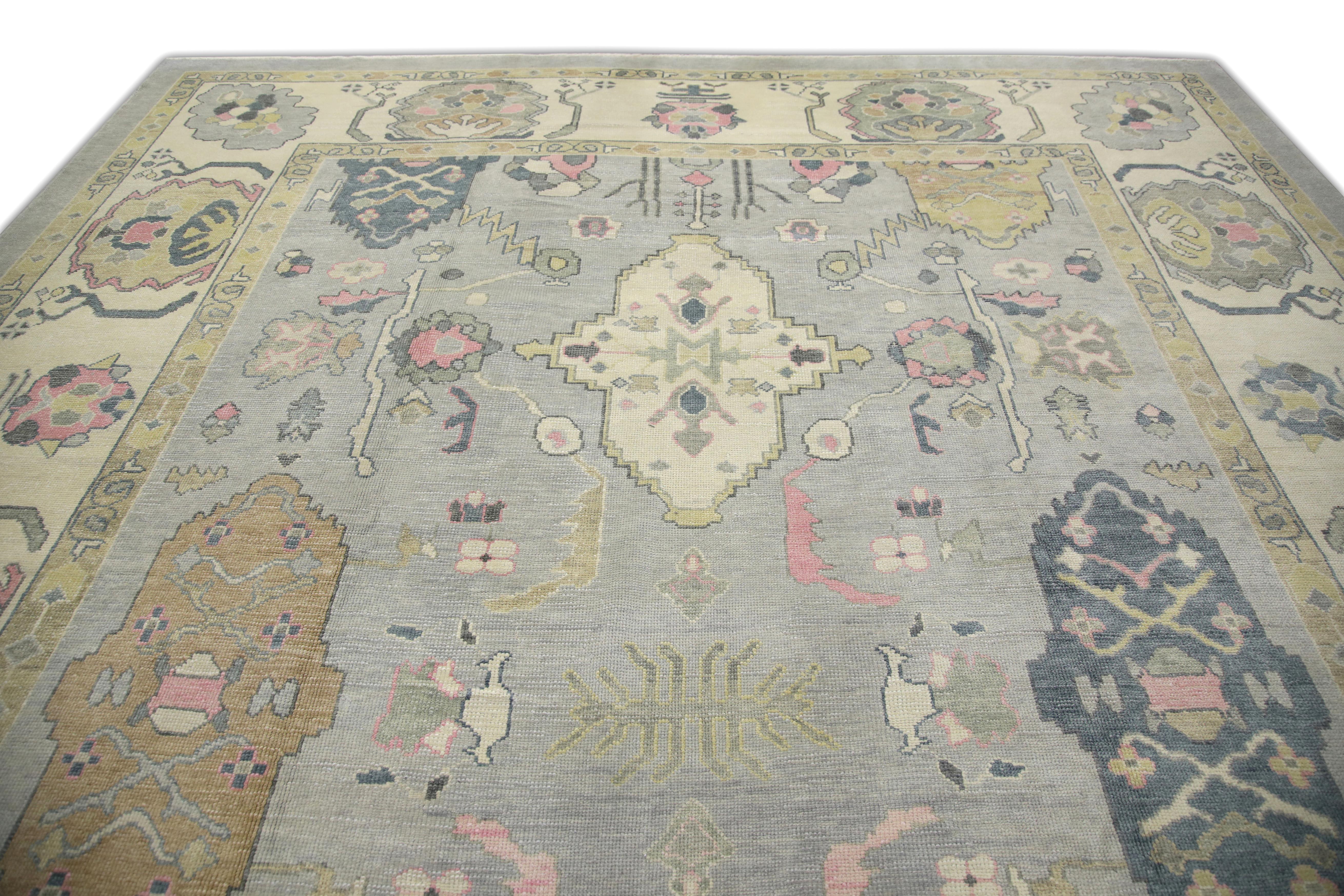 Contemporary Oushak Rug Oriental Hand Knotted Turkish Oushak 12'1