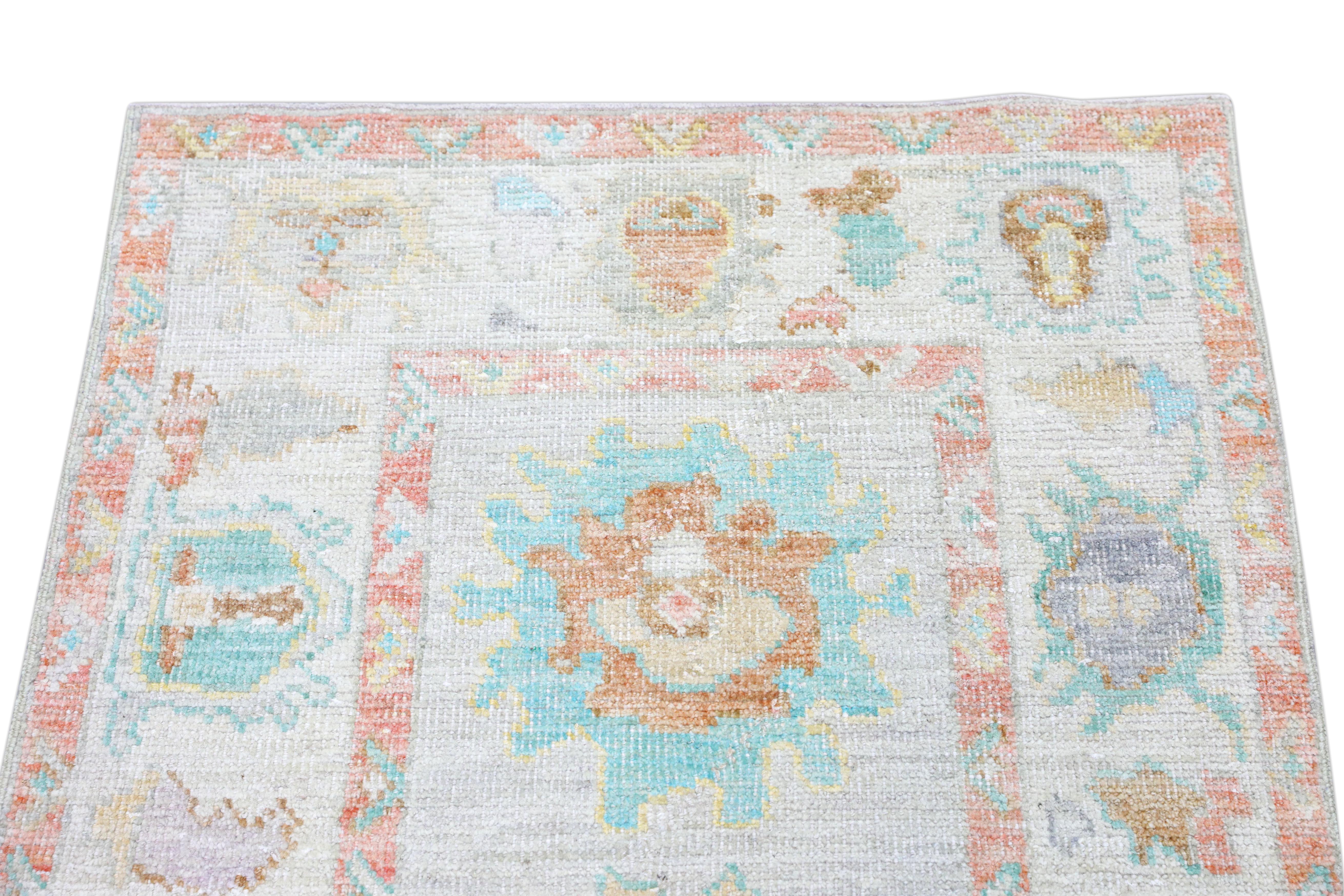 Tapis oriental noué à la main turc Oushak 2'10