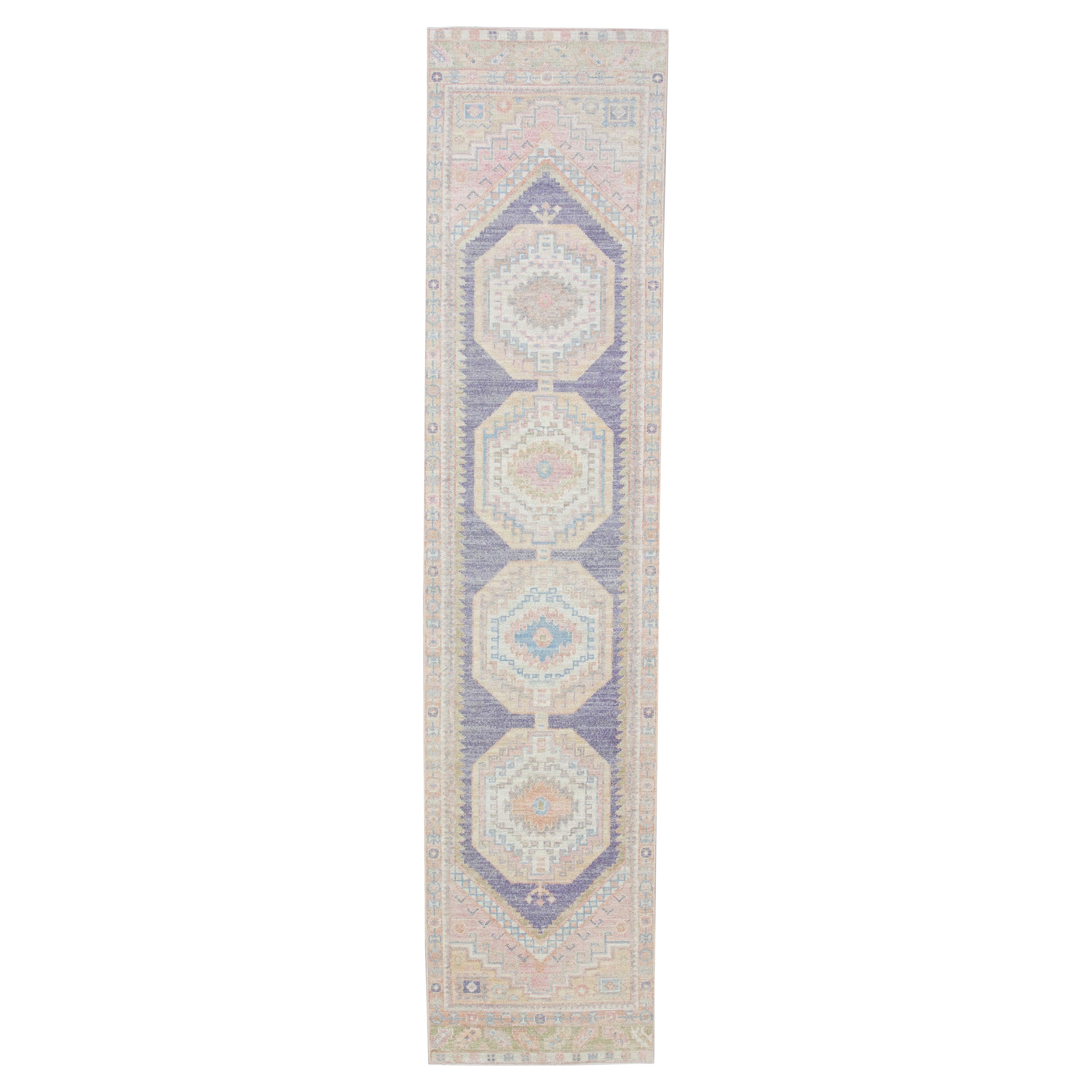 Tappeto Oushak Orientale Annodato a Mano Turco Oushak 2'11" x 12'5" #4035 in vendita