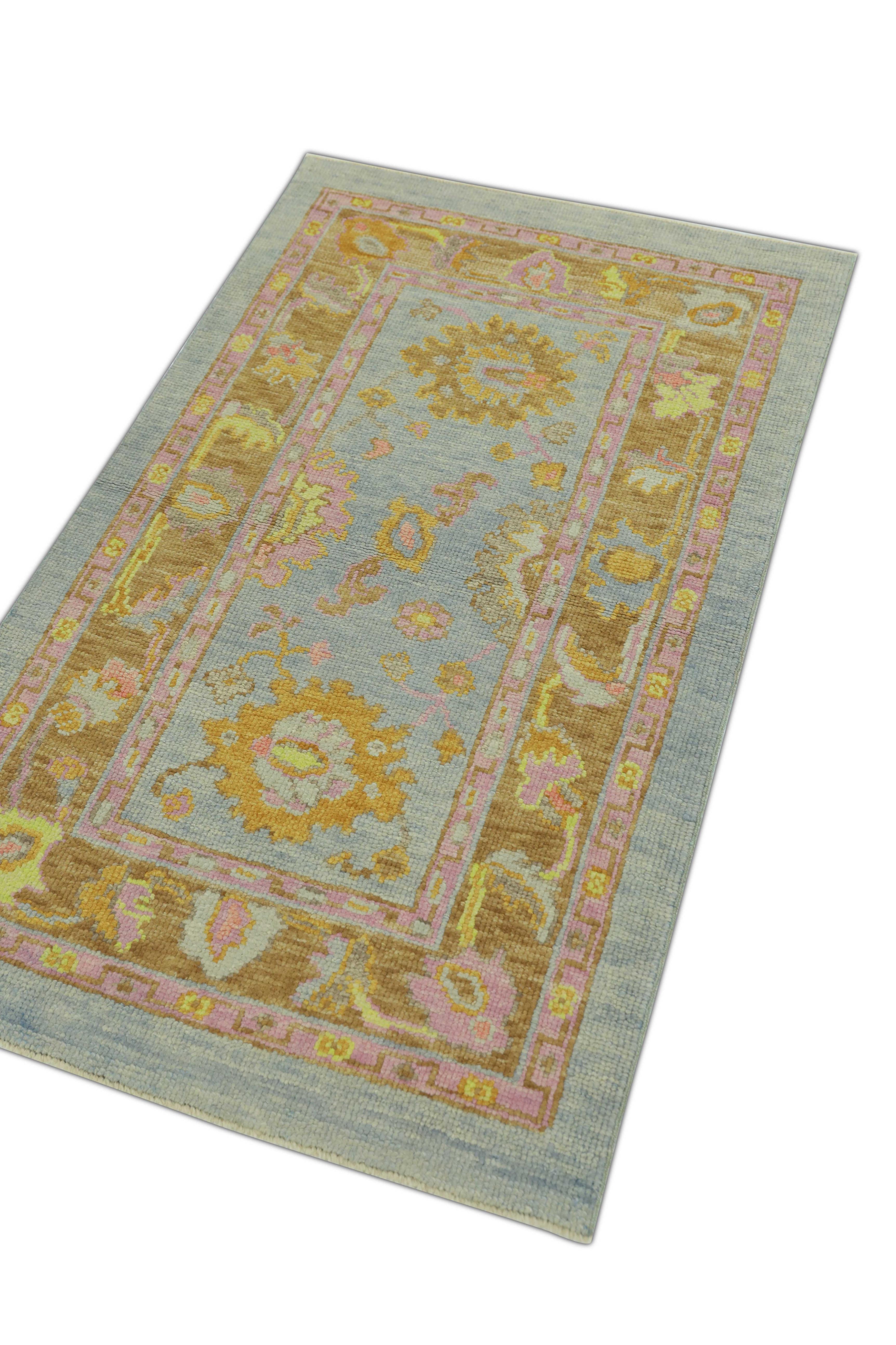 Contemporary Oushak Rug Oriental Hand Knotted Turkish Oushak 2'11