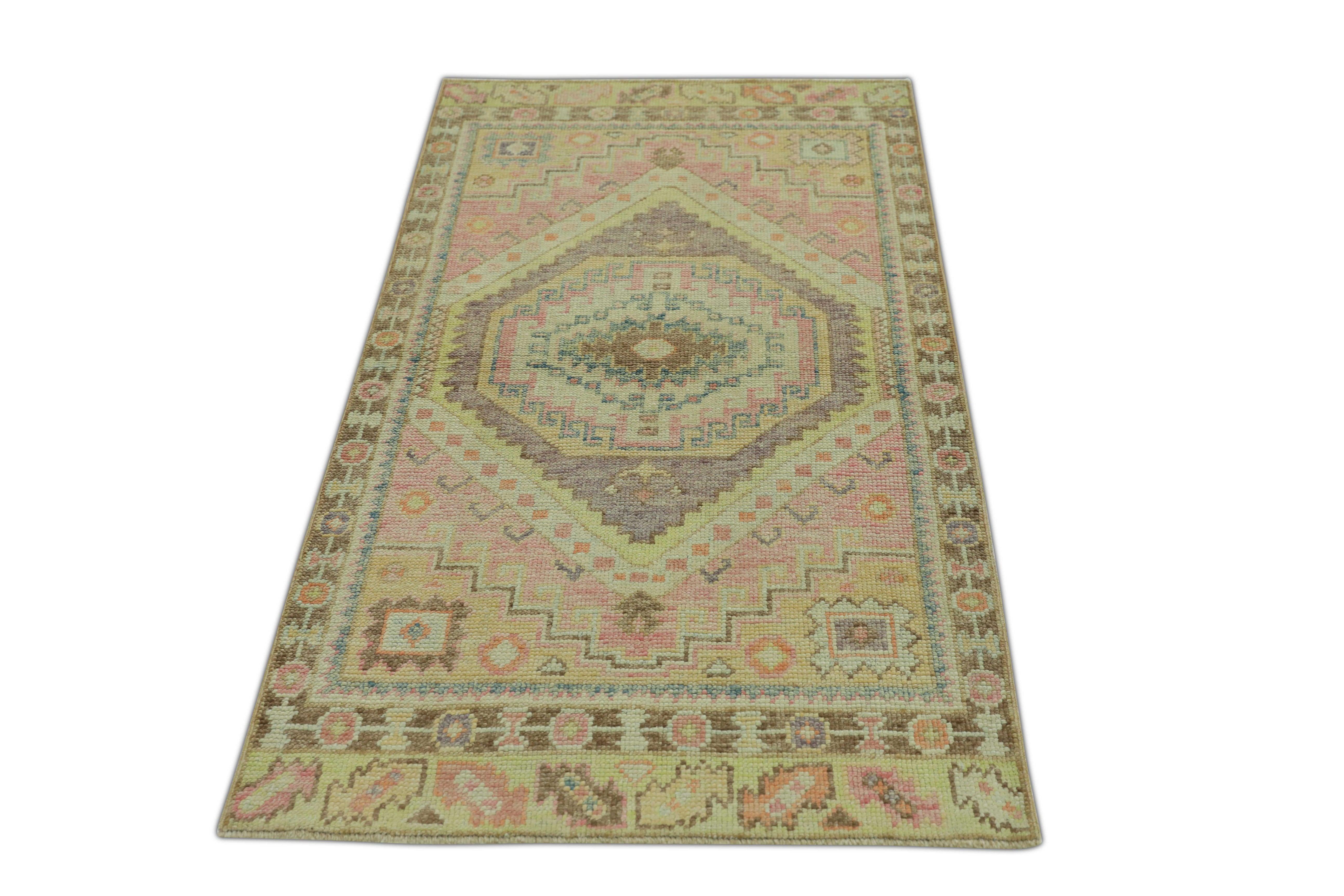 Turc Tapis oriental noué à la main turc Oushak 2'11