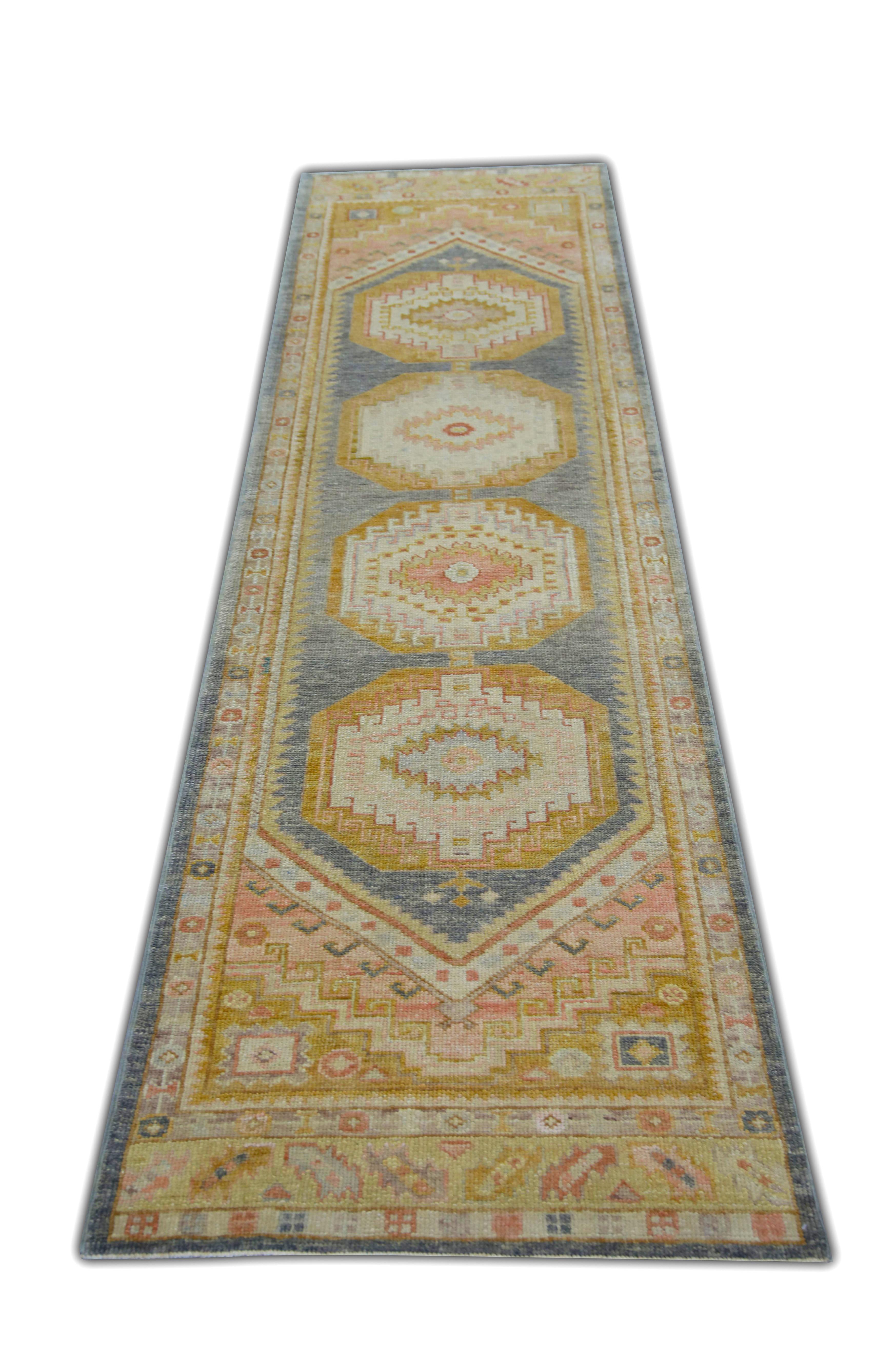 XXI secolo e contemporaneo Tappeto Oushak Orientale annodato a mano Turco Oushak 3' x 11'11