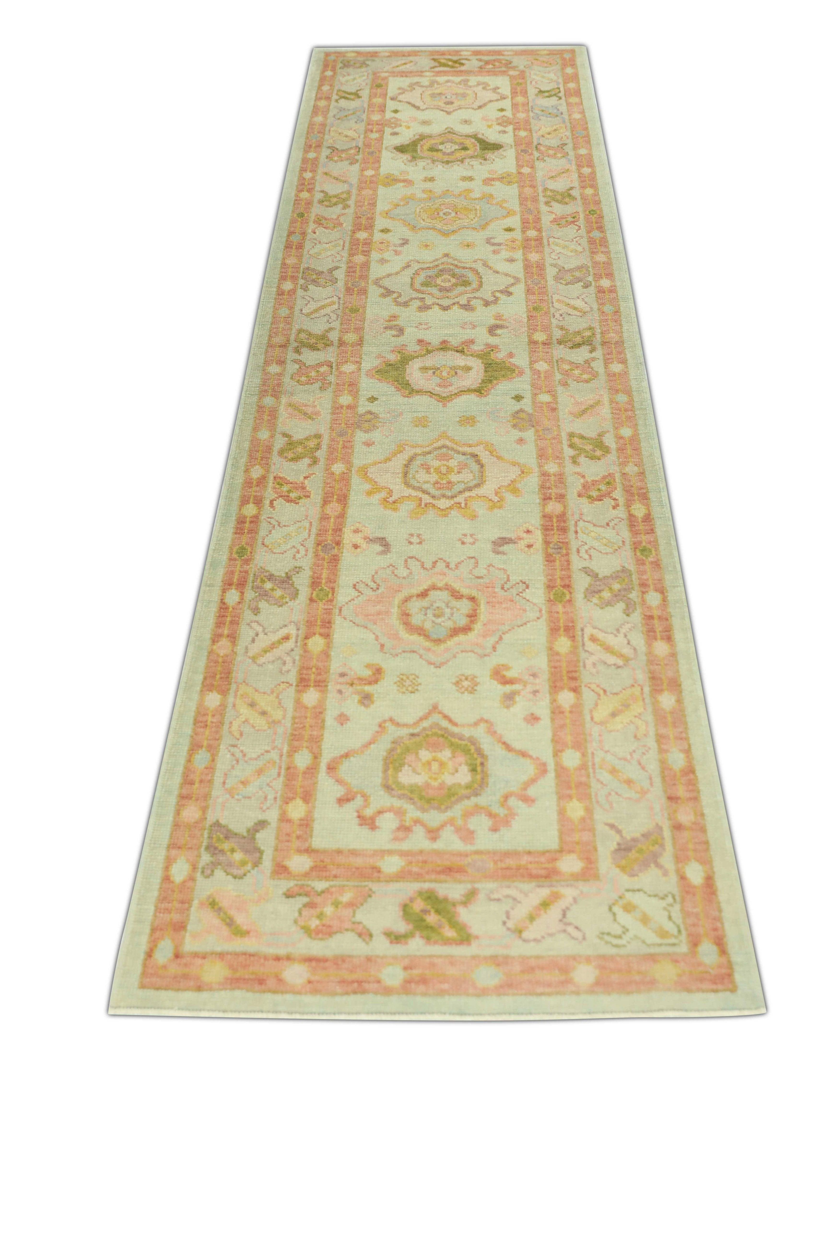 Hand-Knotted Oushak Rug Oriental Hand Knotted Turkish Oushak 3' x 11'7