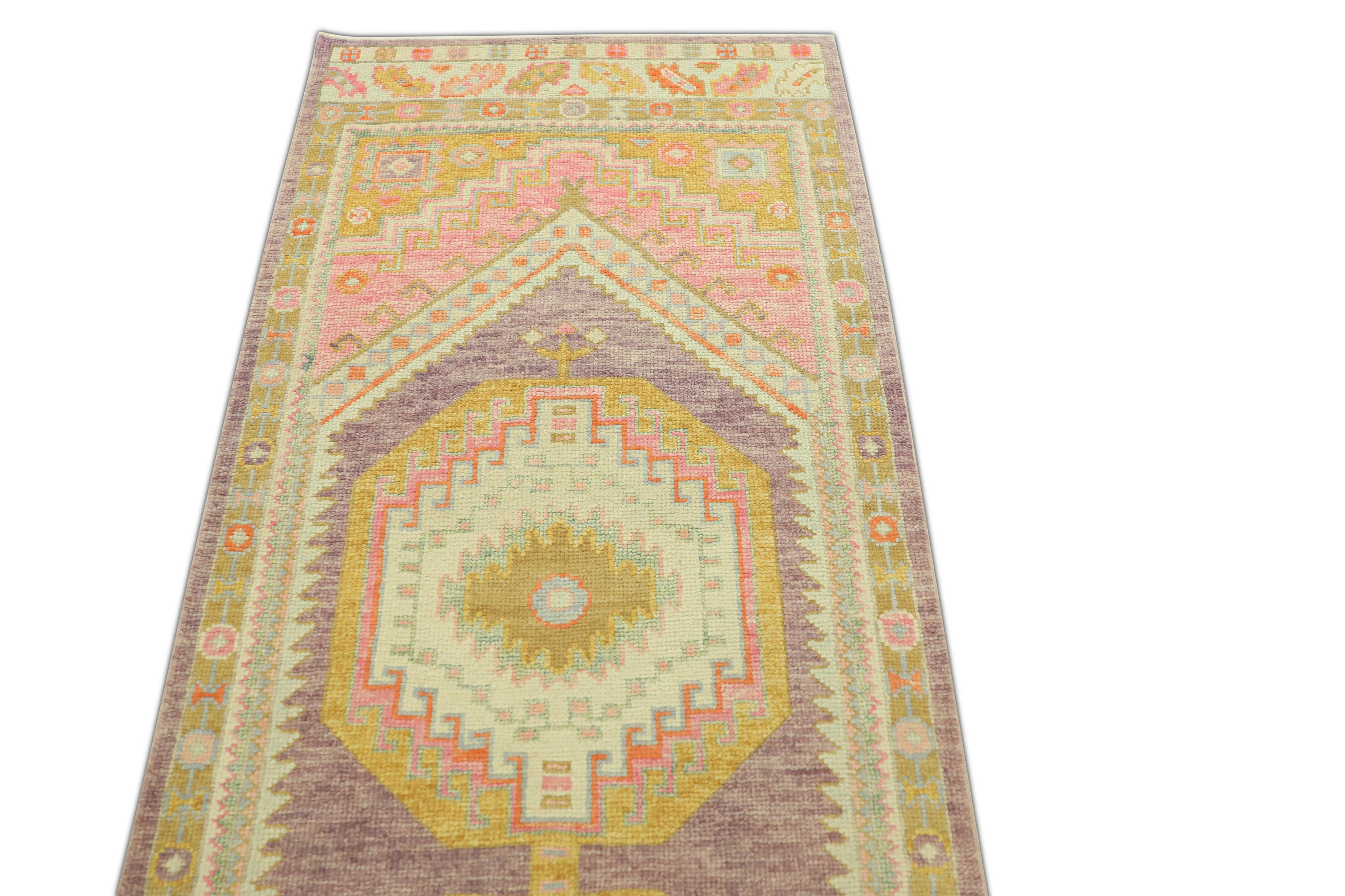 Noué à la main Tapis oriental noué à la main turc Oushak 3' x 11'8