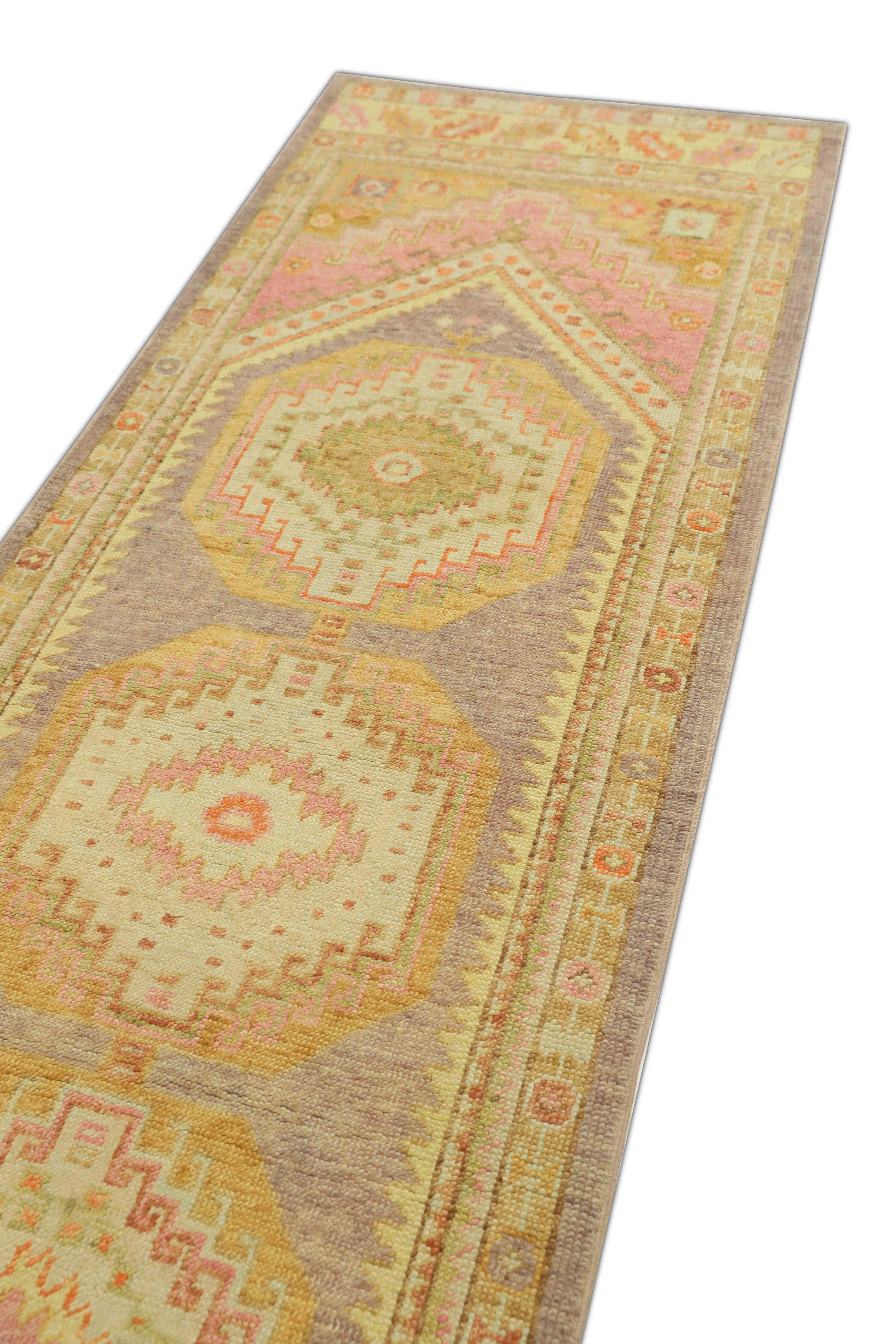 XXI secolo e contemporaneo Tappeto Oushak Orientale annodato a mano Turco Oushak 3' x 11'9