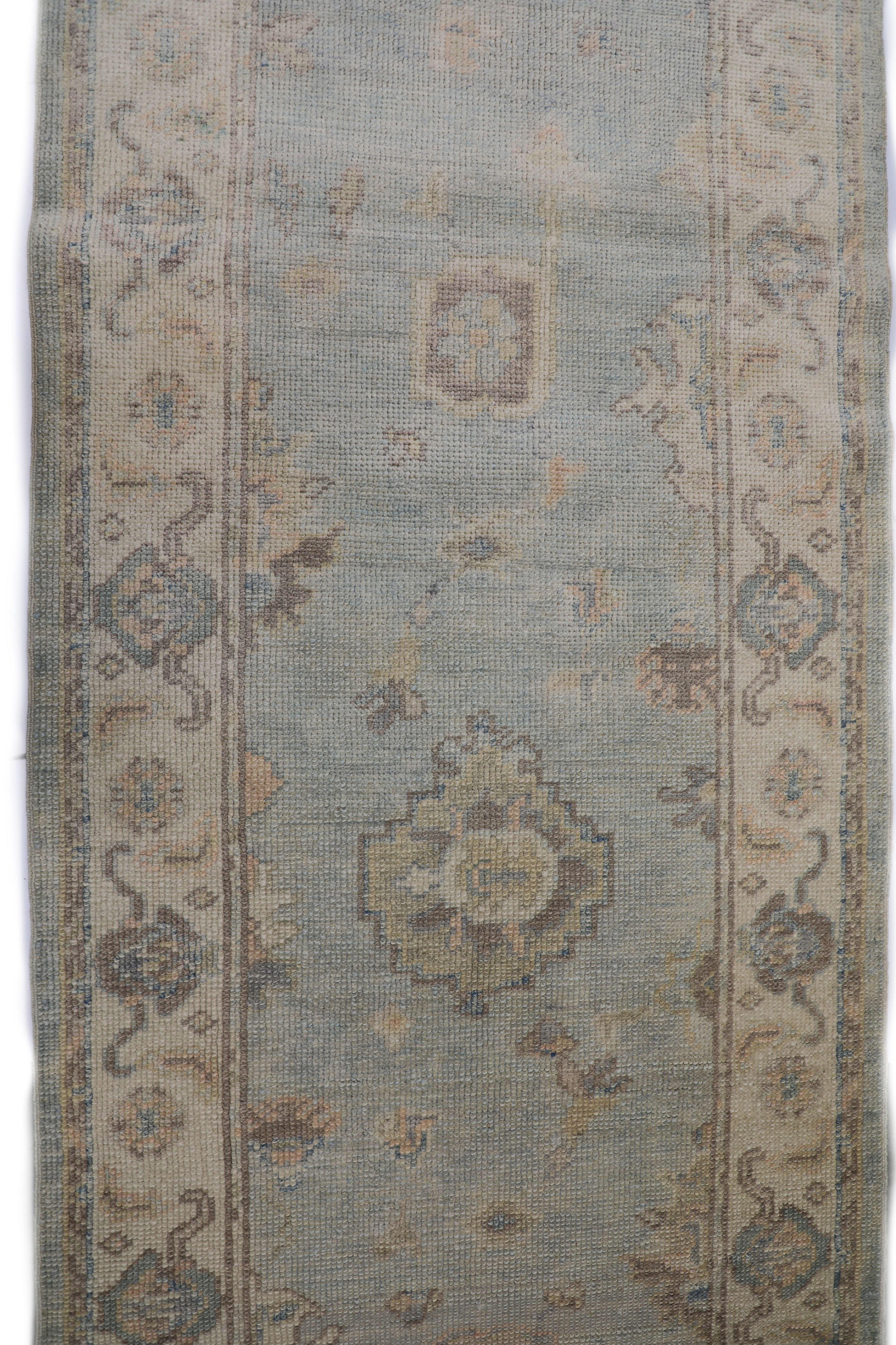 Tapis oriental noué à la main turc Oushak 3' x 17'5