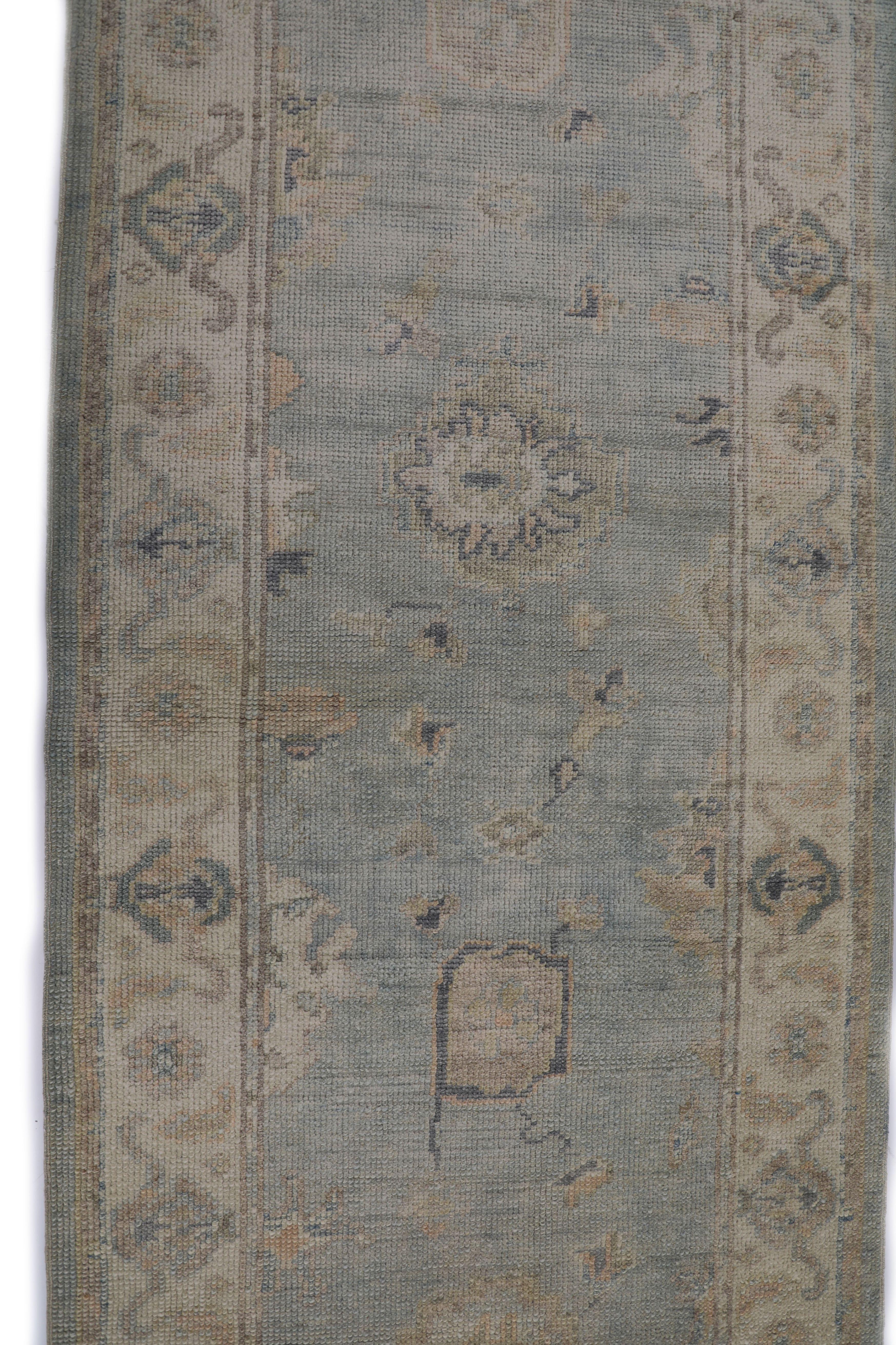 Noué à la main Tapis oriental noué à la main turc Oushak 3' x 17'5