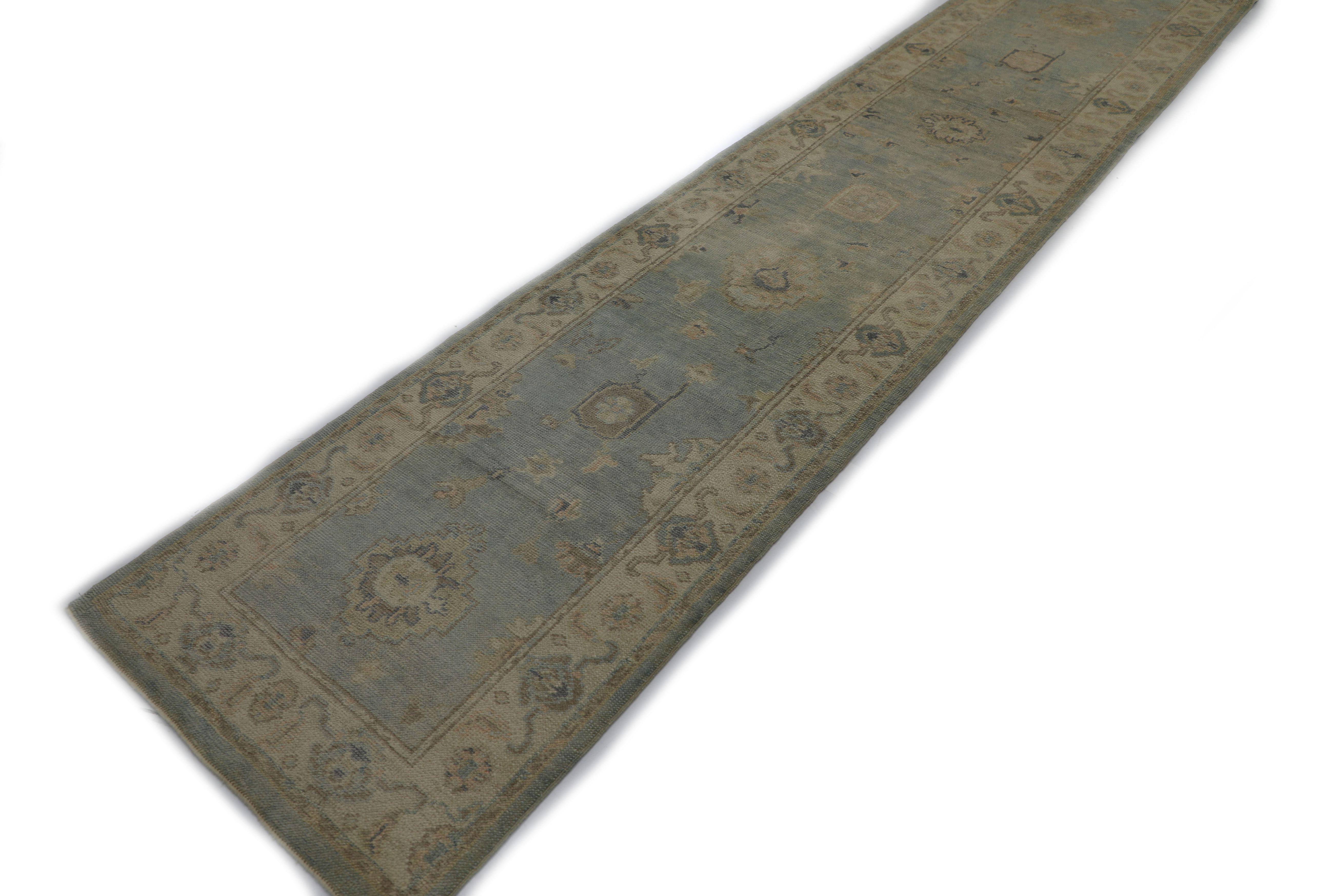 Tapis oriental noué à la main turc Oushak 3' x 17'5