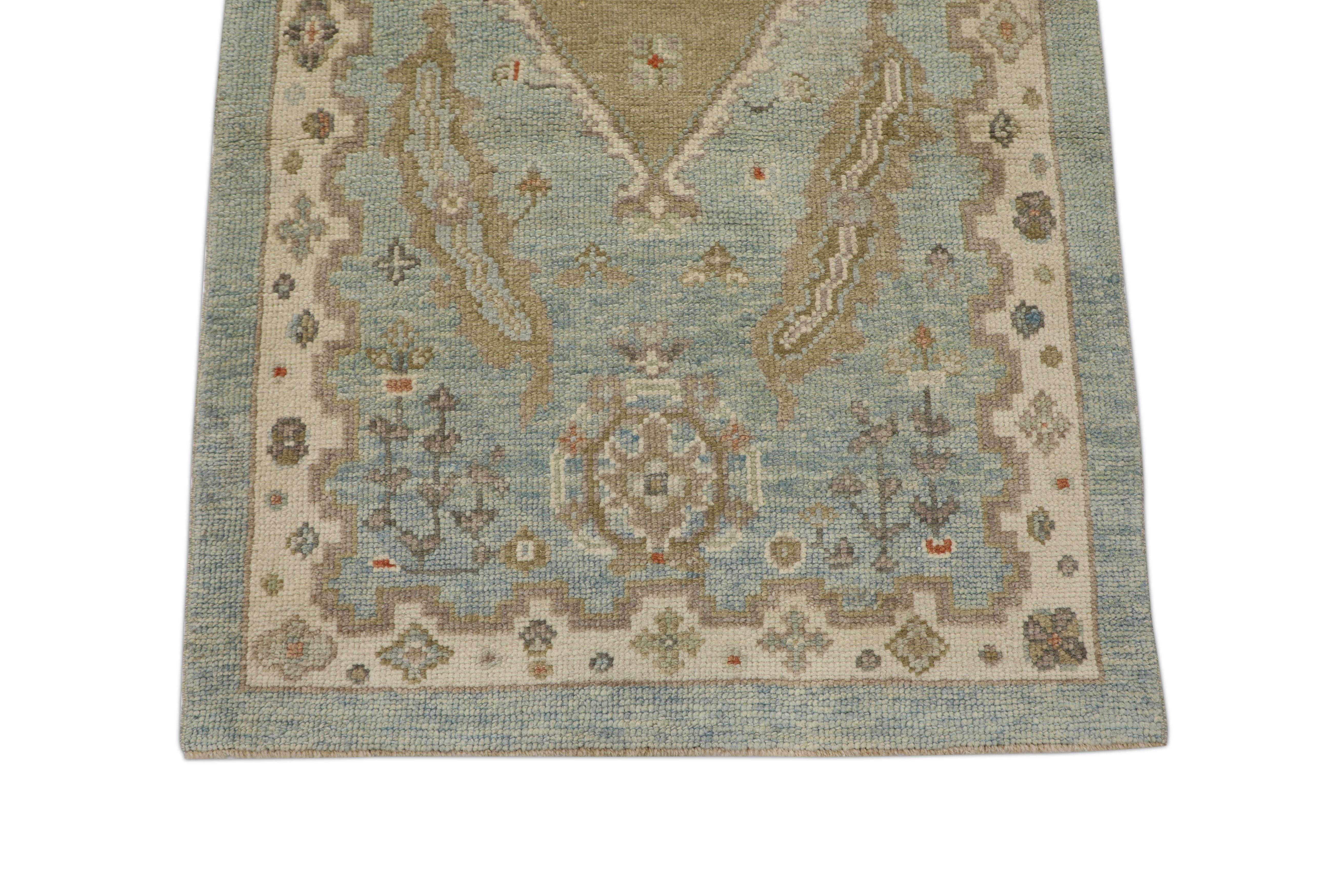 Tapis oriental noué à la main turc Oushak 3' x 5'3