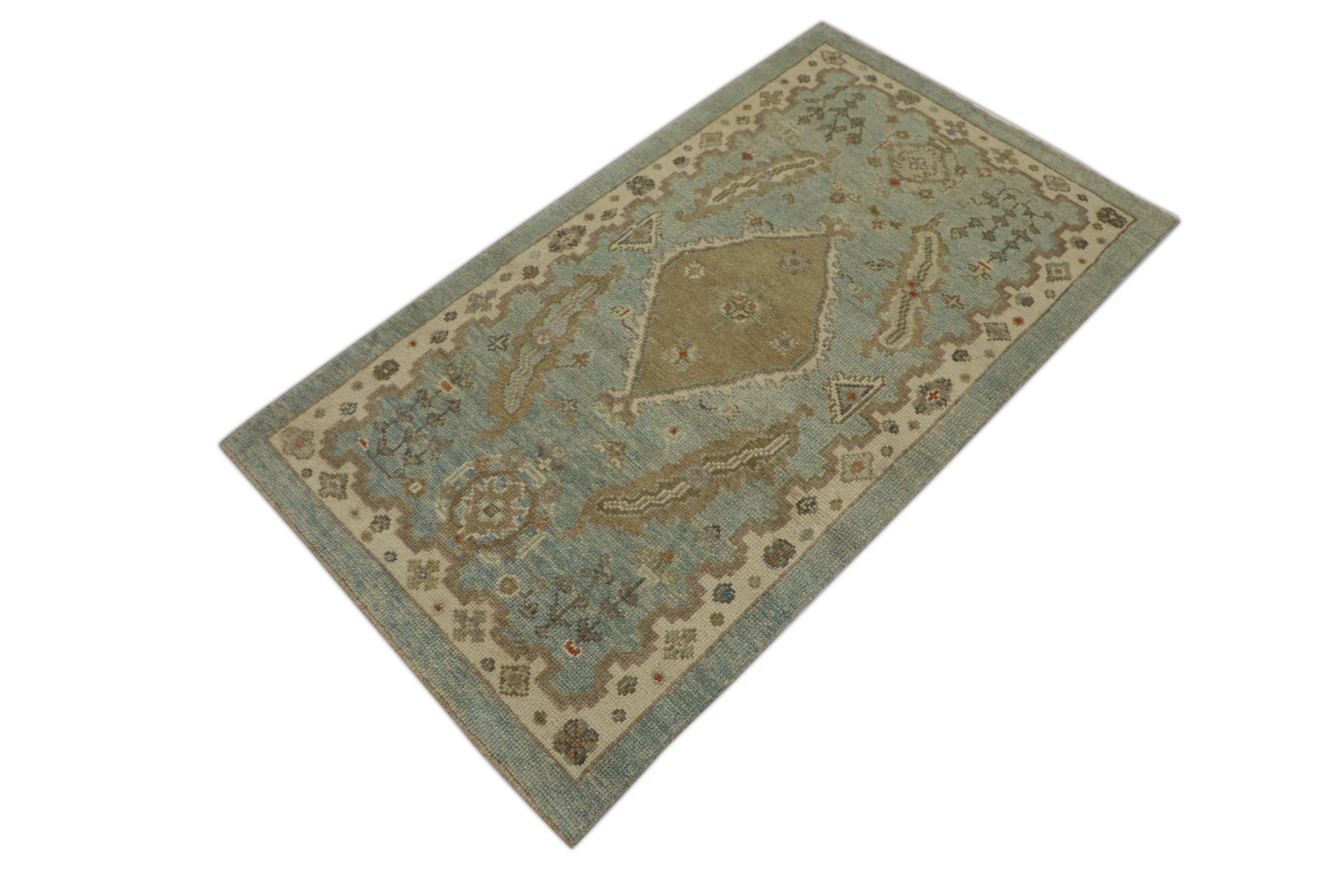 Tapis oriental noué à la main turc Oushak 3' x 5'3
