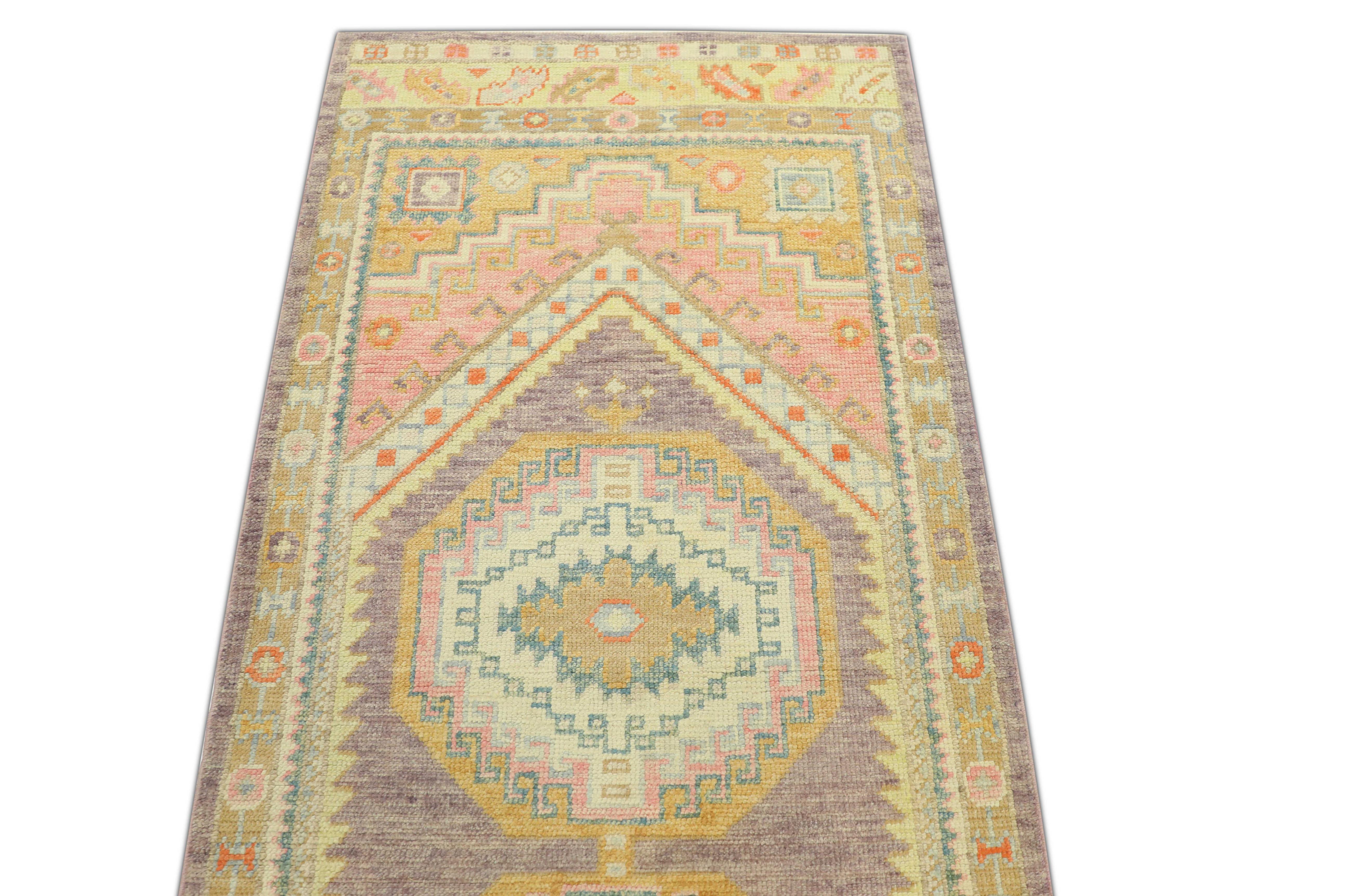 XXI secolo e contemporaneo Tappeto Oushak Orientale annodato a mano Turco Oushak 3' x 7'8
