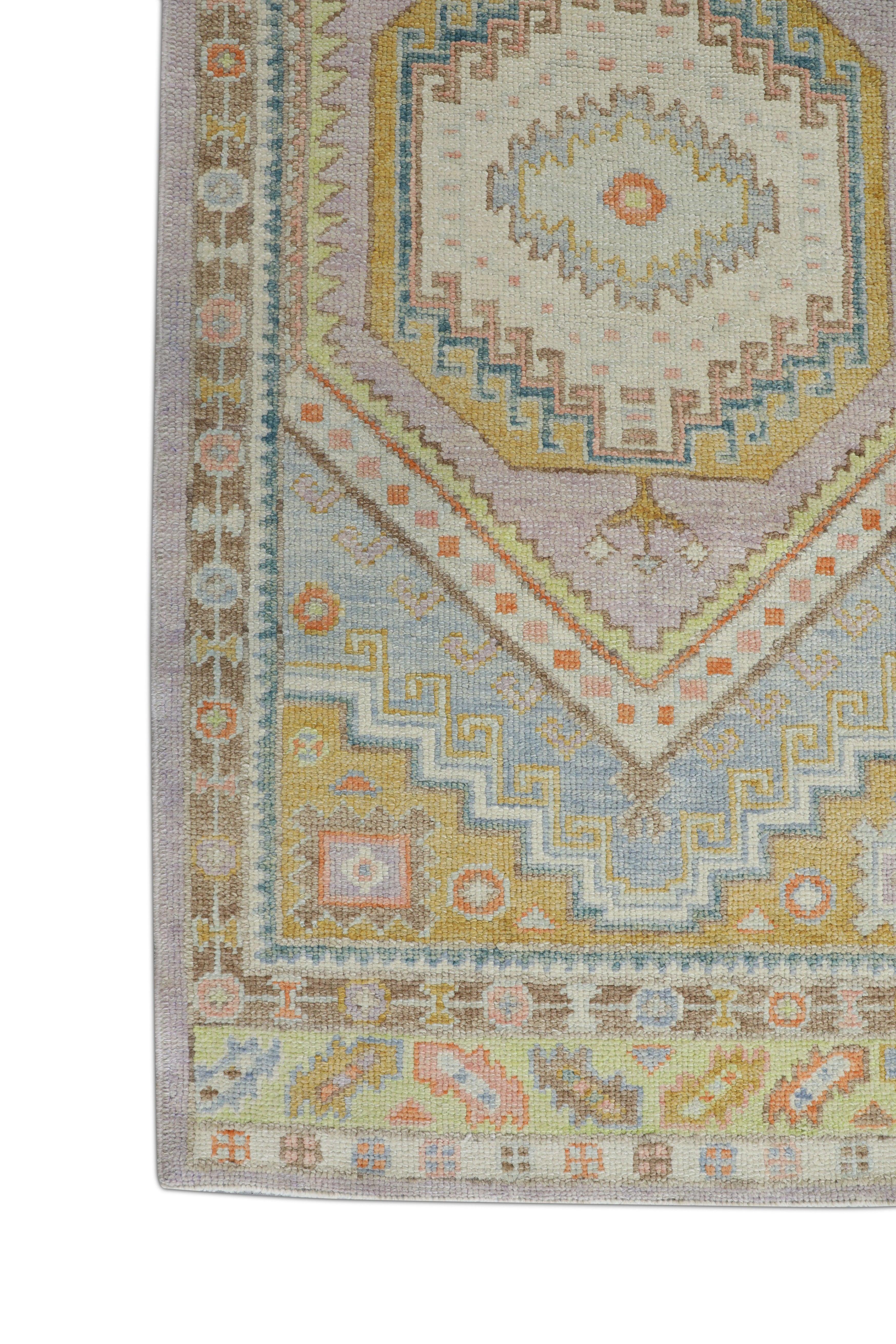 Hand-Knotted Oushak Rug Oriental Hand Knotted Turkish Oushak 3' x 8'6