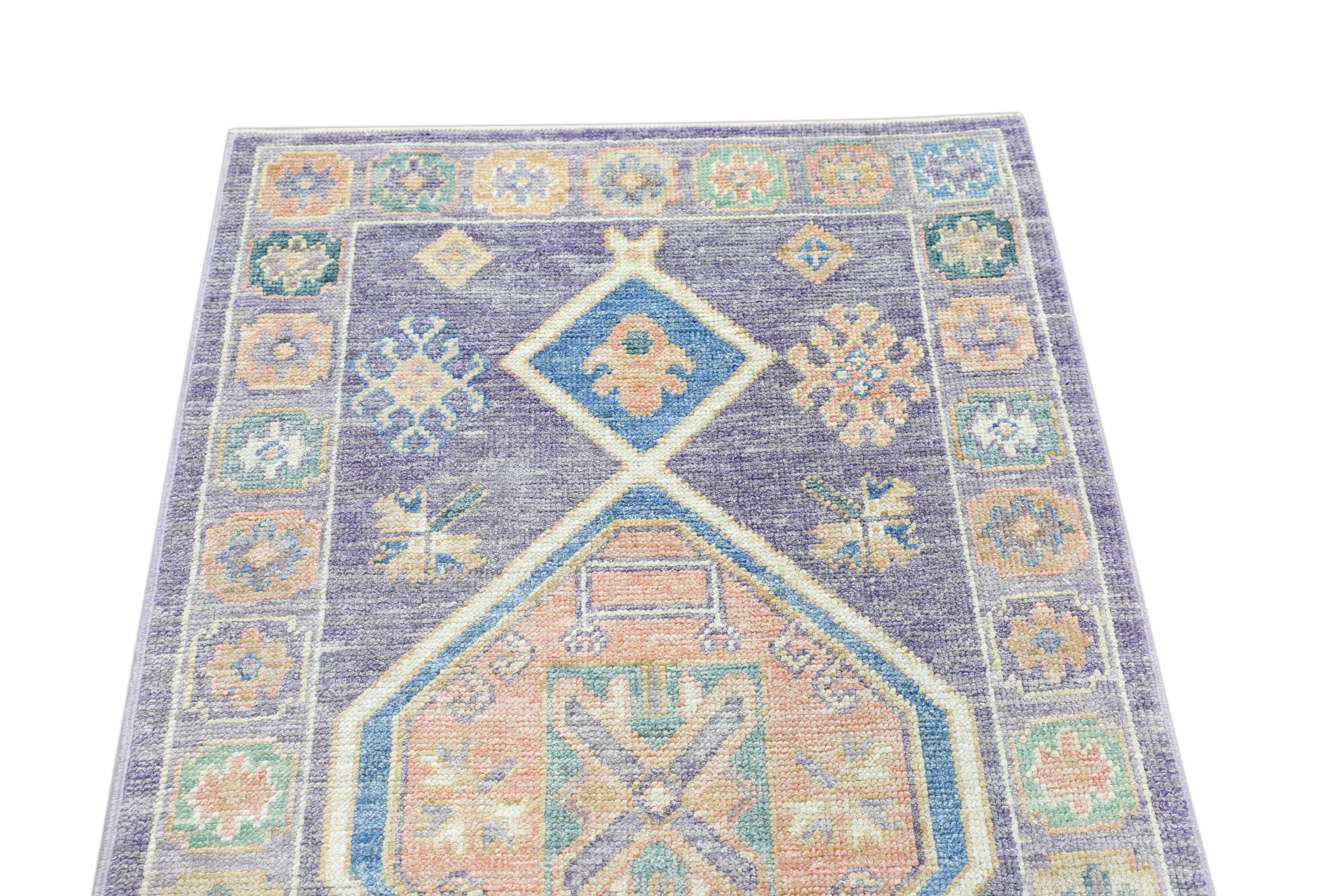Noué à la main Tapis oriental noué à la main turc Oushak 3' x 8'7