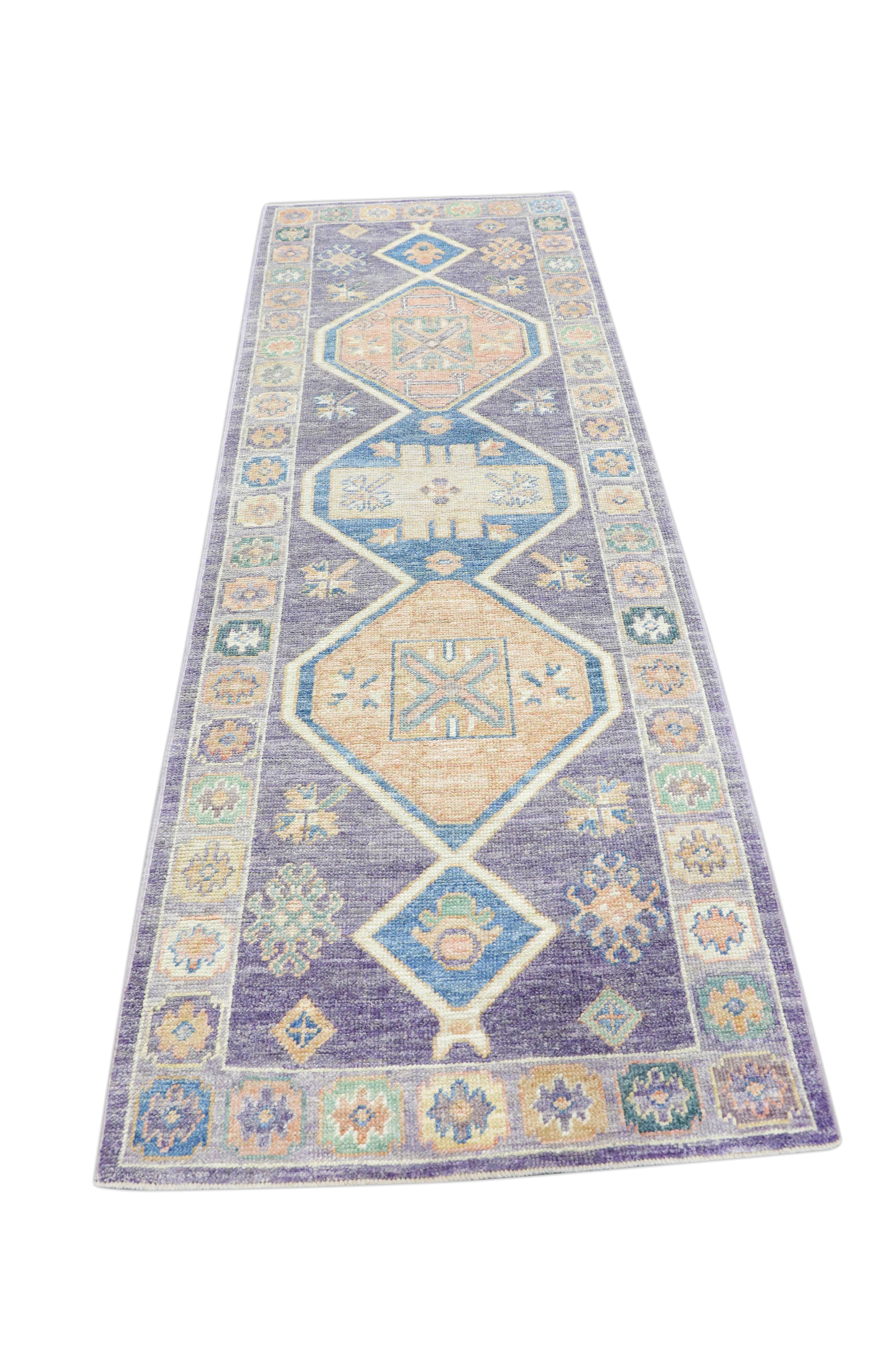Tapis oriental noué à la main turc Oushak 3' x 8'7