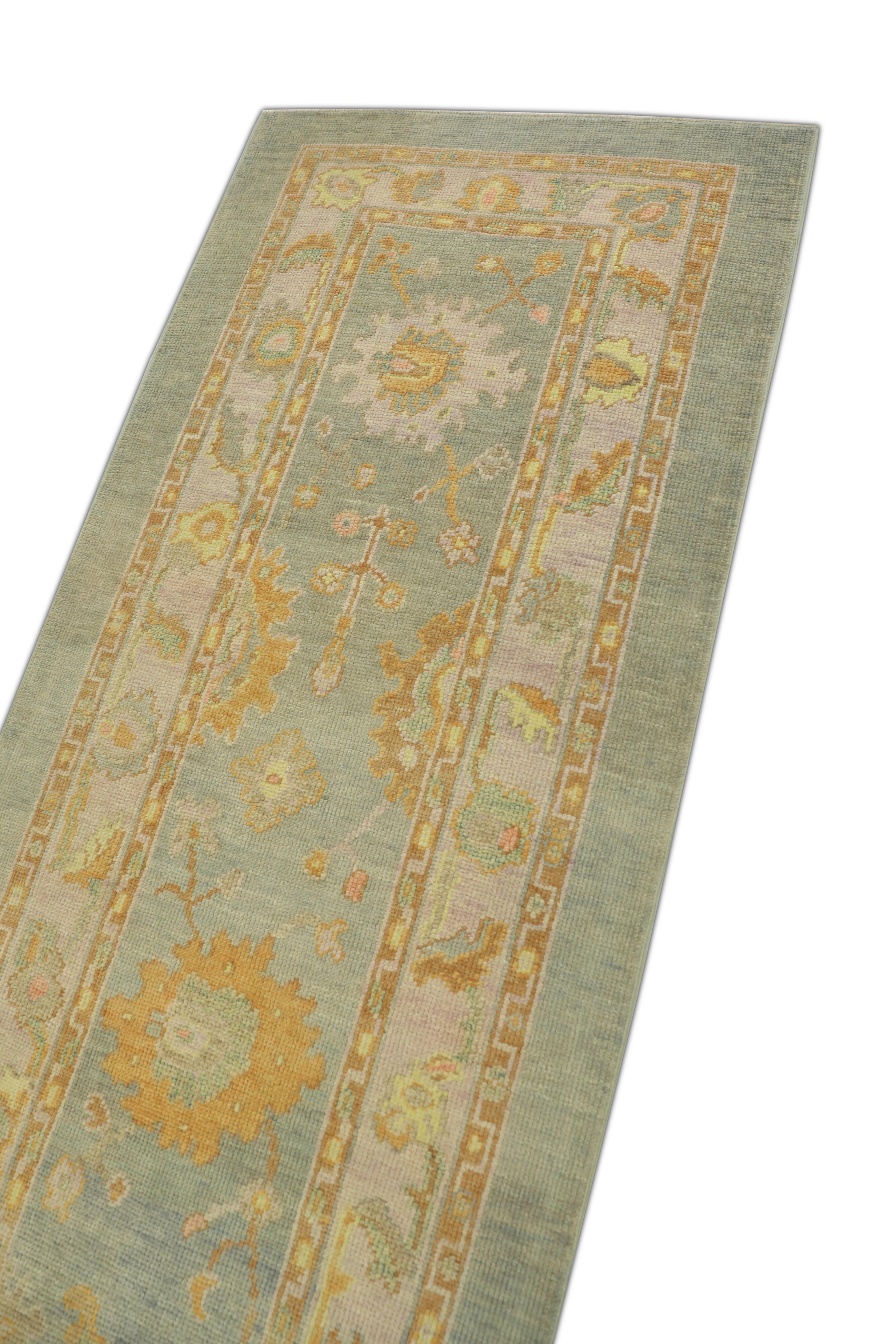 Tapis oriental noué à la main turc Oushak 3' x 9'8