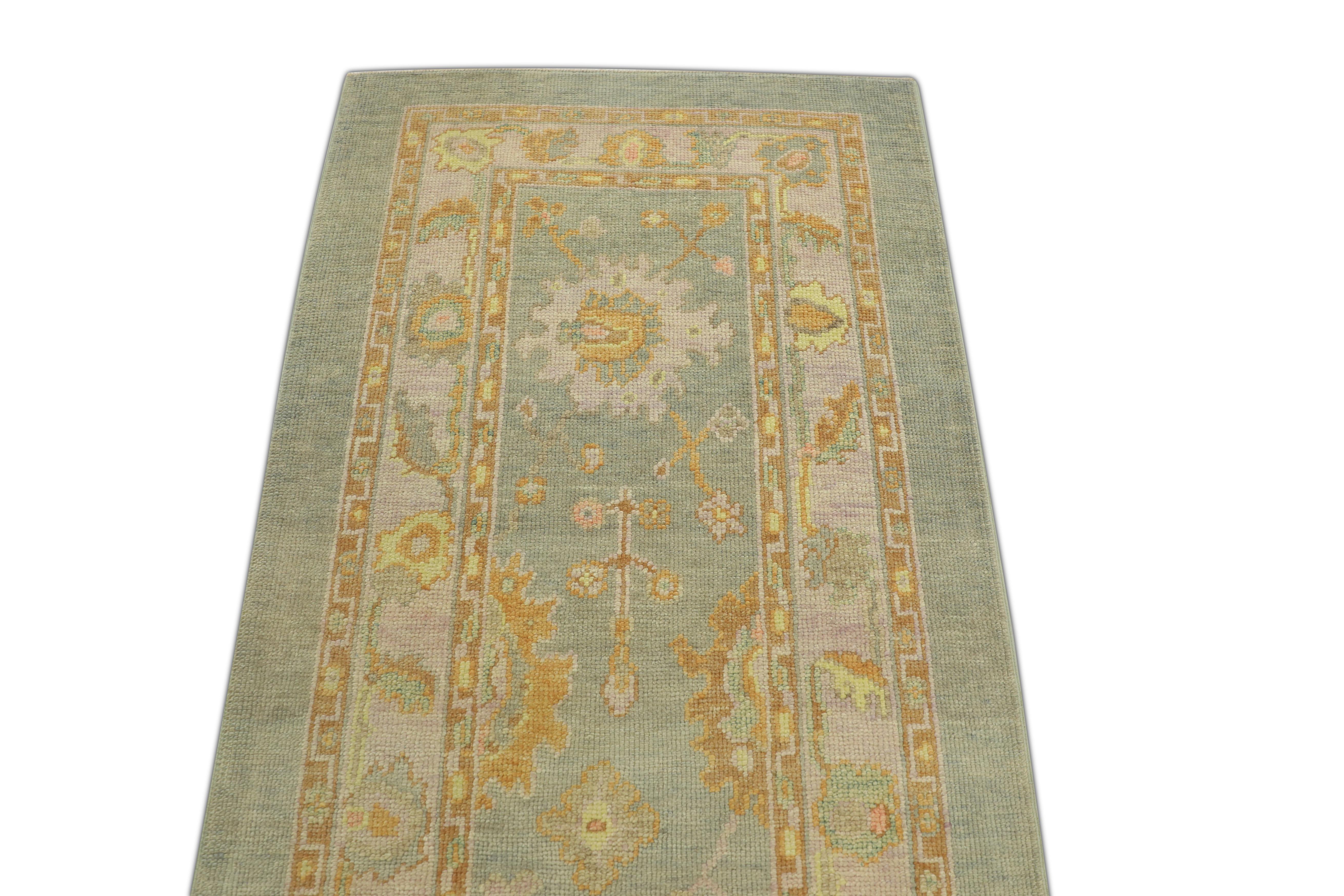 Noué à la main Tapis oriental noué à la main turc Oushak 3' x 9'8
