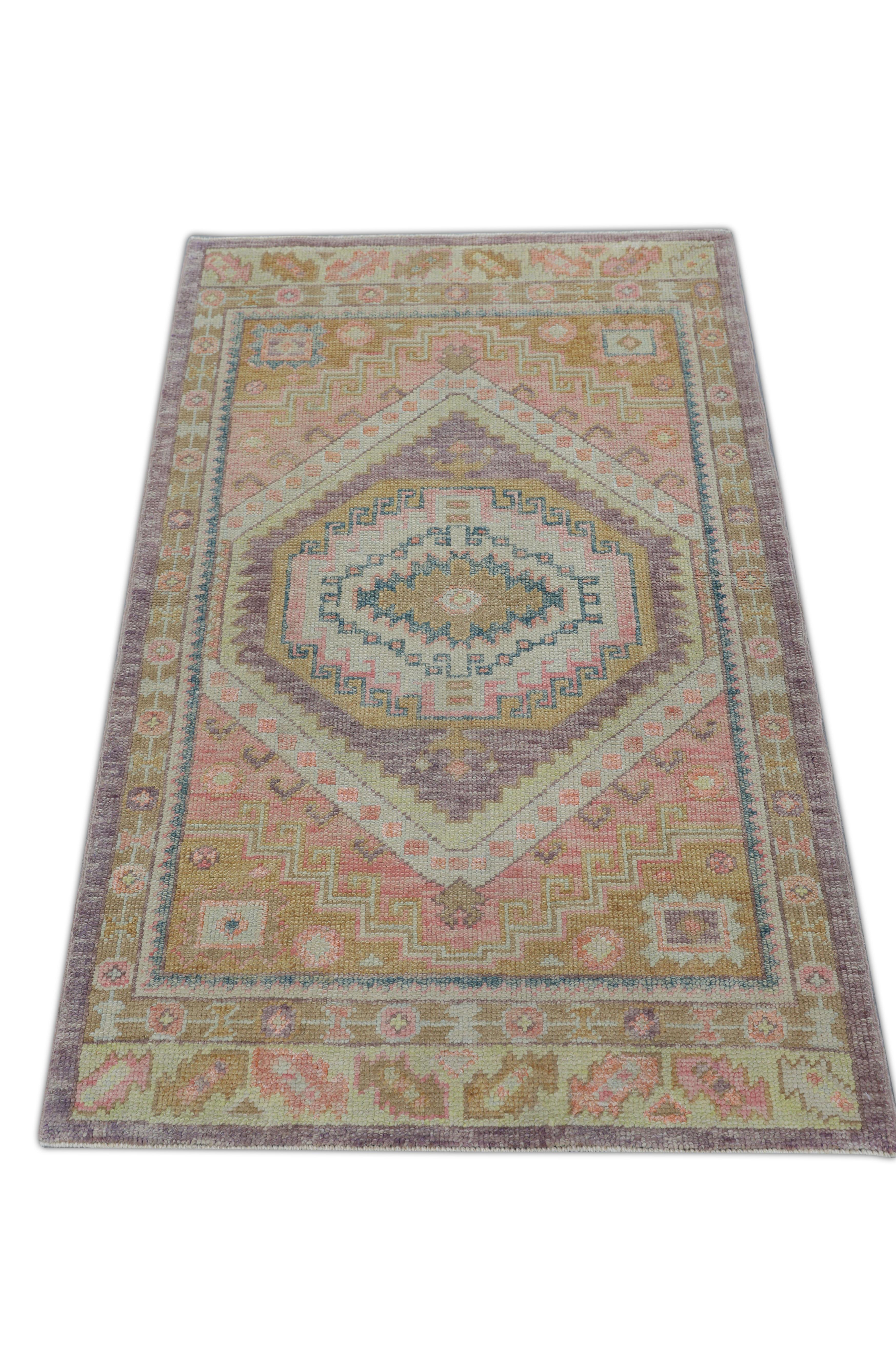 Wool Oushak Rug Oriental Hand Knotted Turkish Oushak 3'1