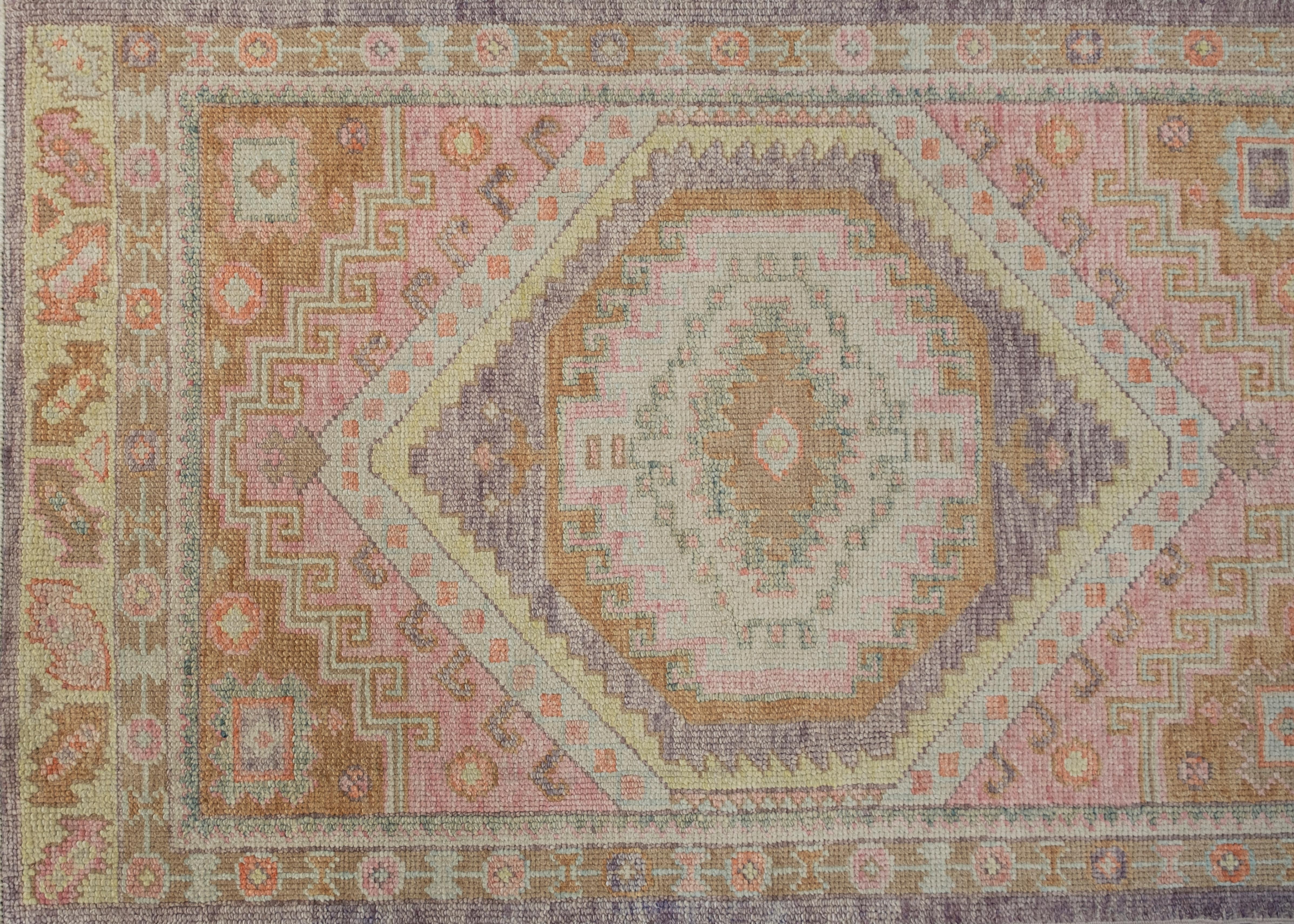 Hand-Knotted Oushak Rug Oriental Hand Knotted Turkish Oushak 3'1