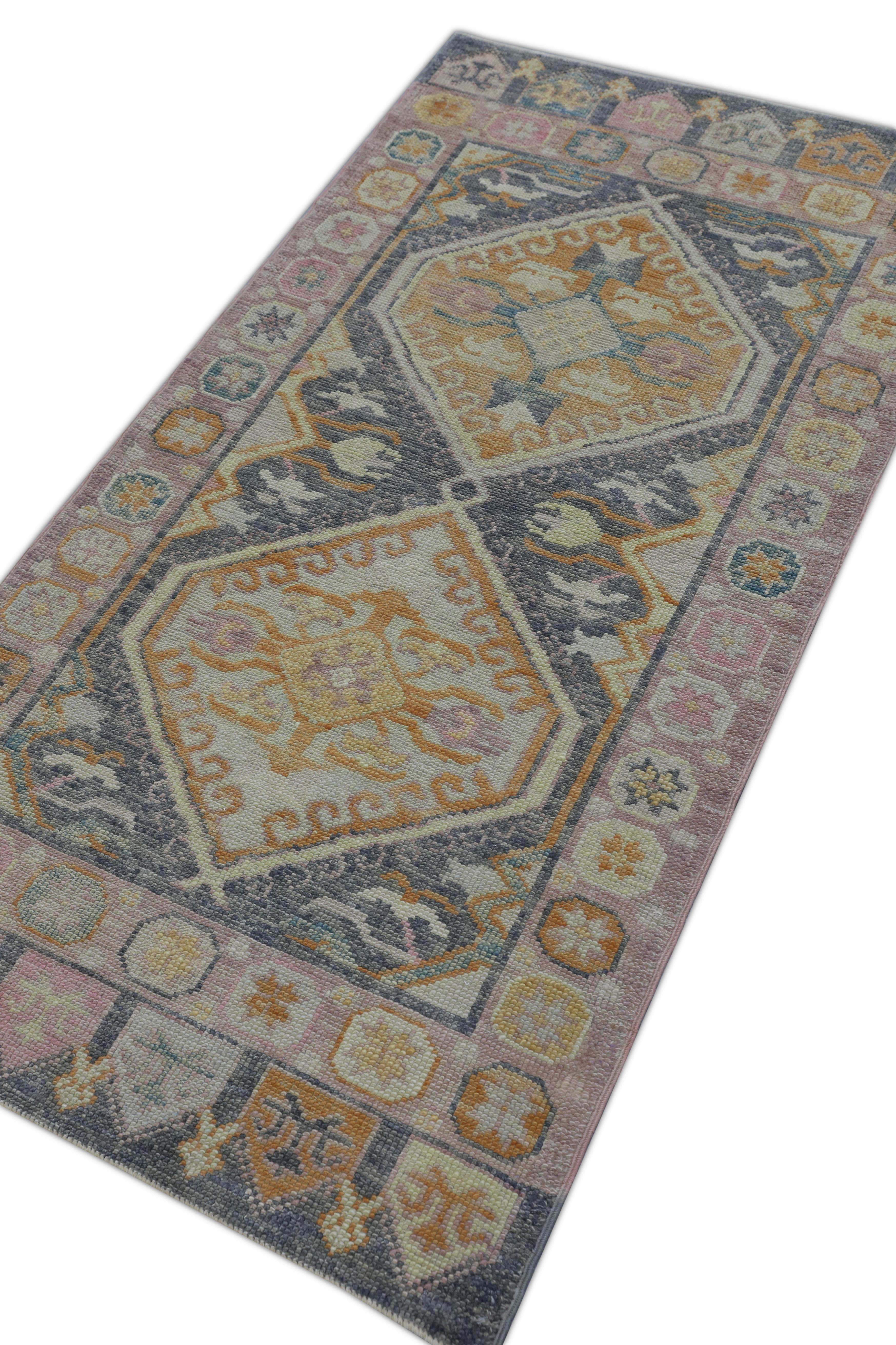 Contemporary Oushak Rug Oriental Hand Knotted Turkish Oushak 3'1