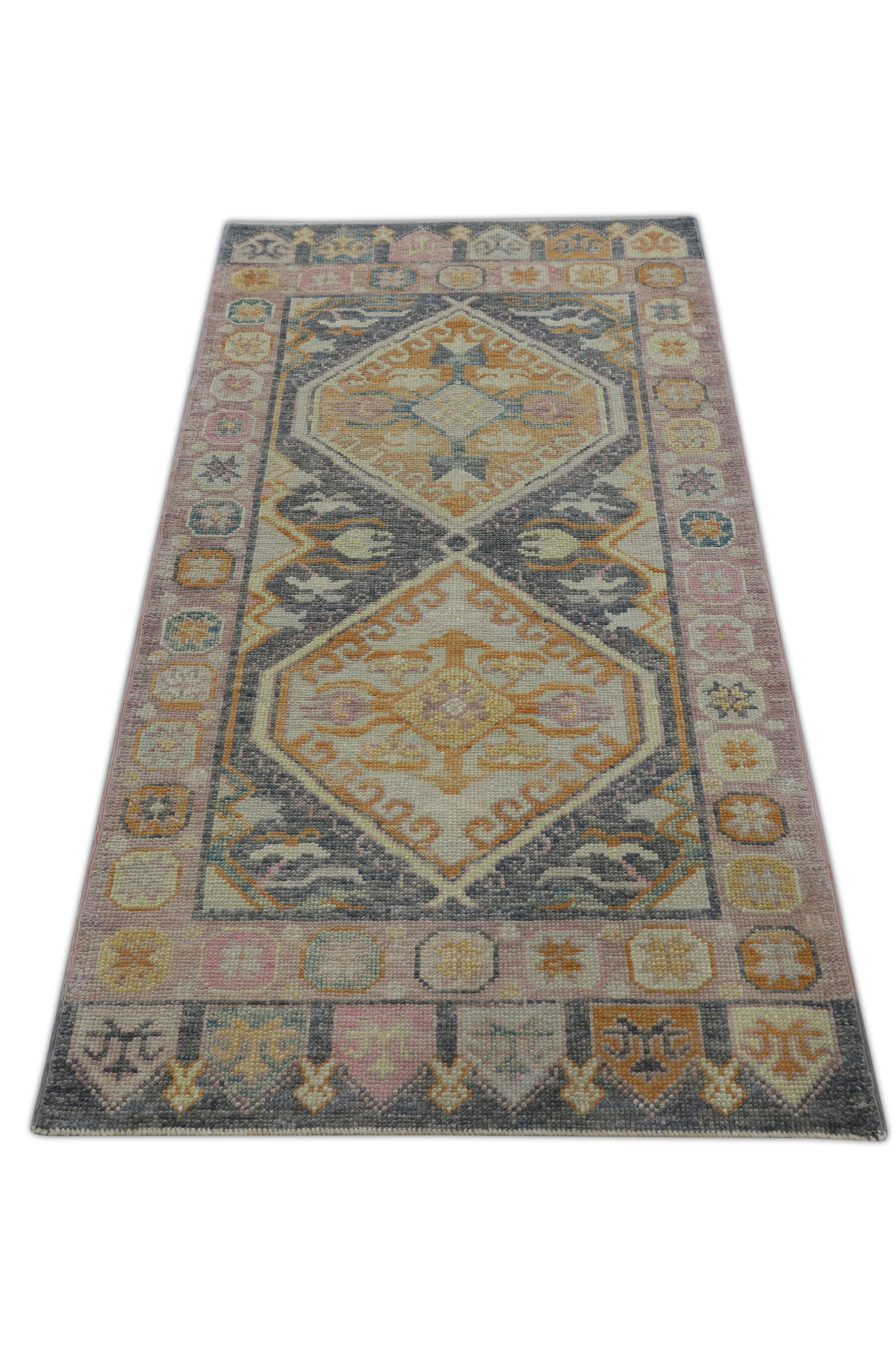 Wool Oushak Rug Oriental Hand Knotted Turkish Oushak 3'1